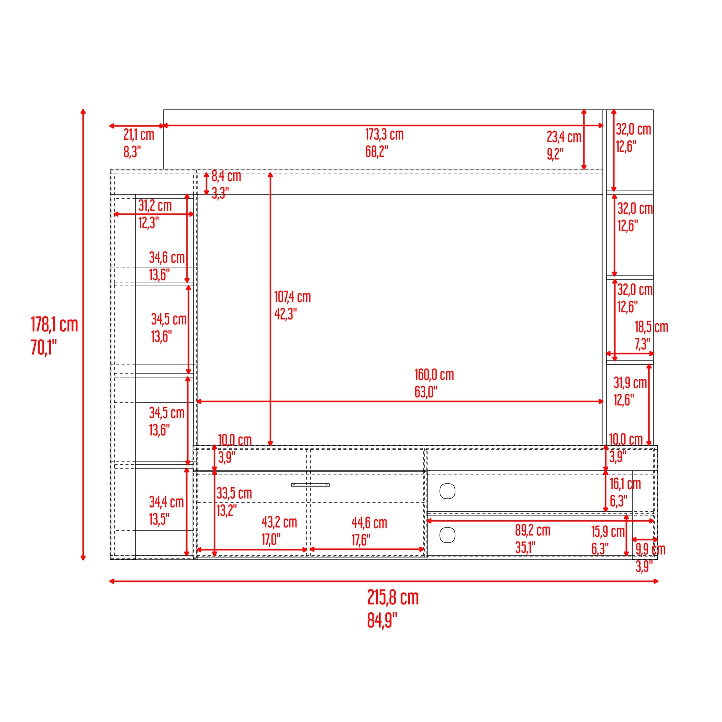 Centro De Entretenimiento Cecil 178X215X35 Rta Fresno Eu + Wengue