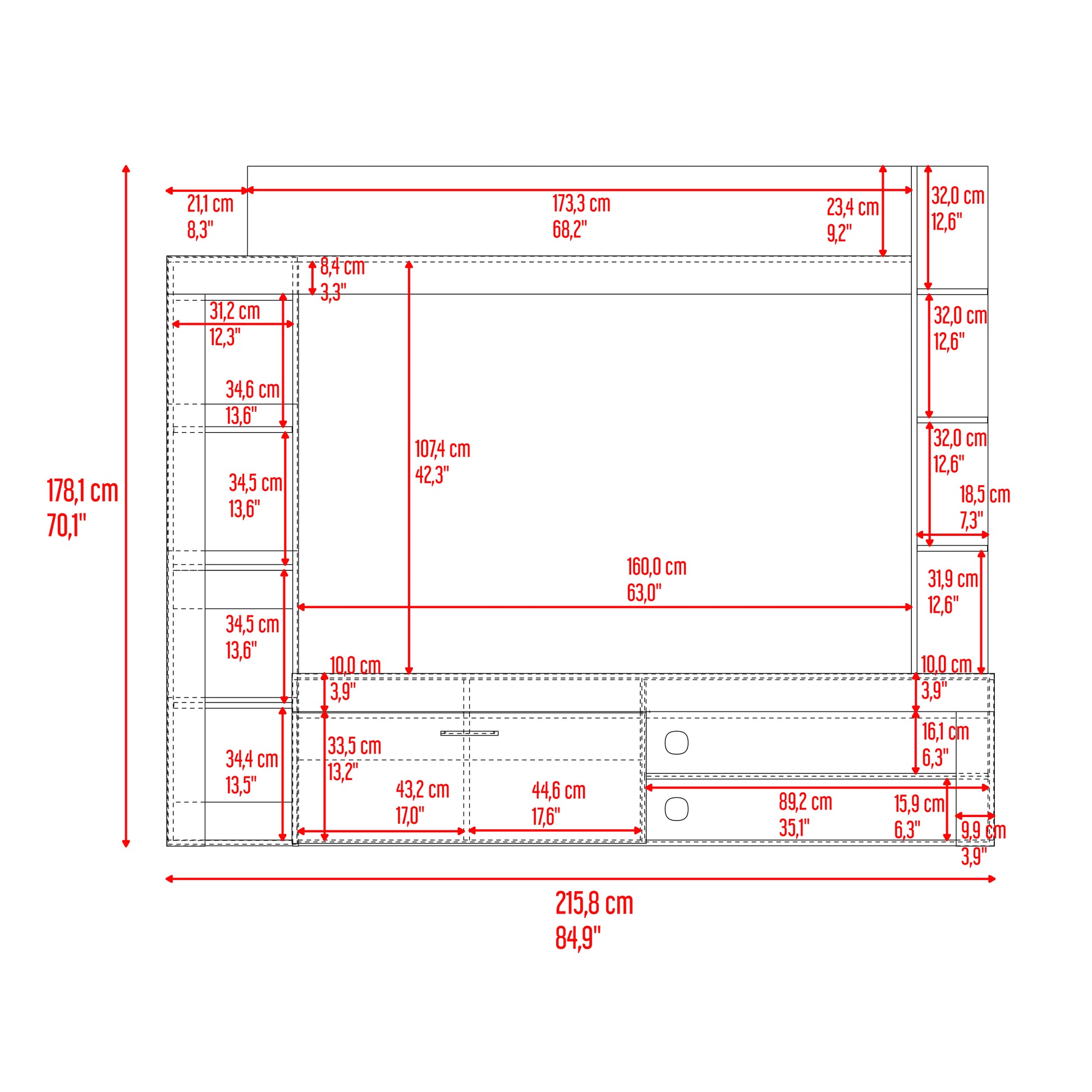 Centro De Entretenimiento Cecil 178X215X35 Rta Fresno Eu + Wengue