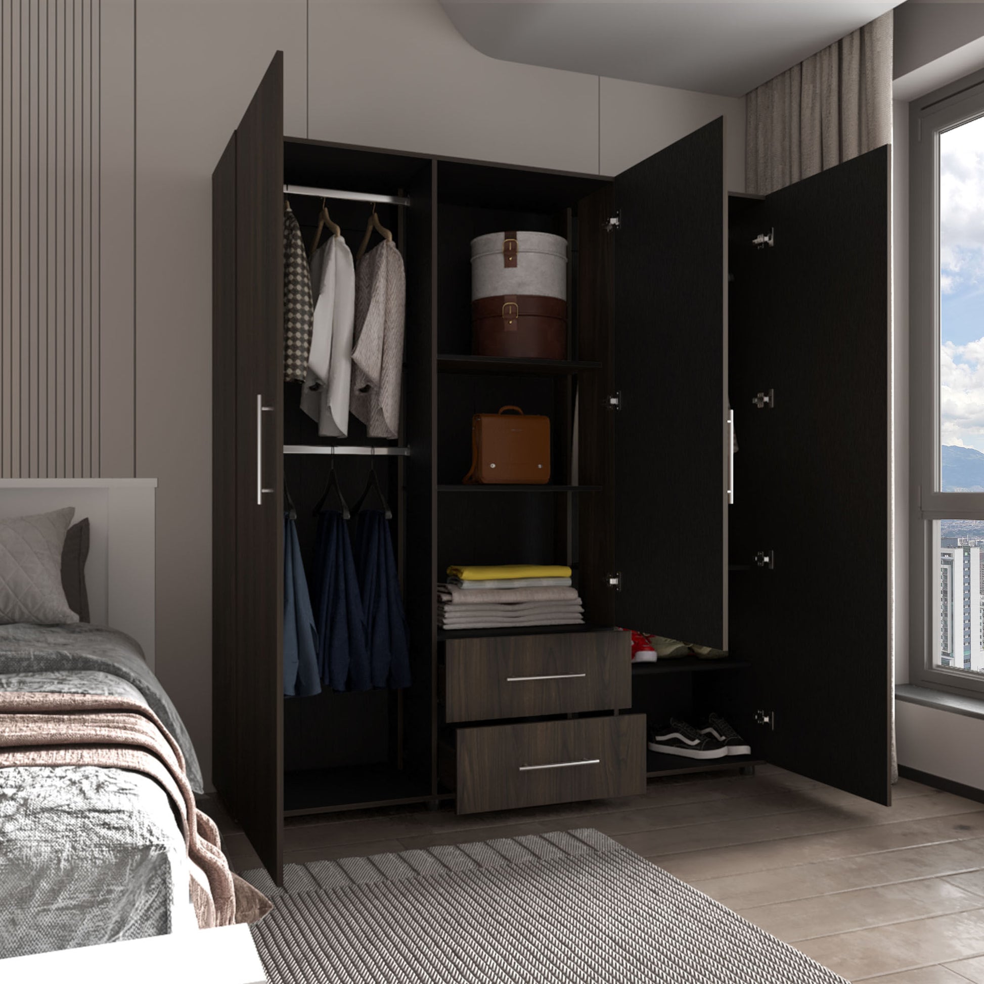 Closet Grayson Espejo 200X180X49 Rta Nogal Wengue
