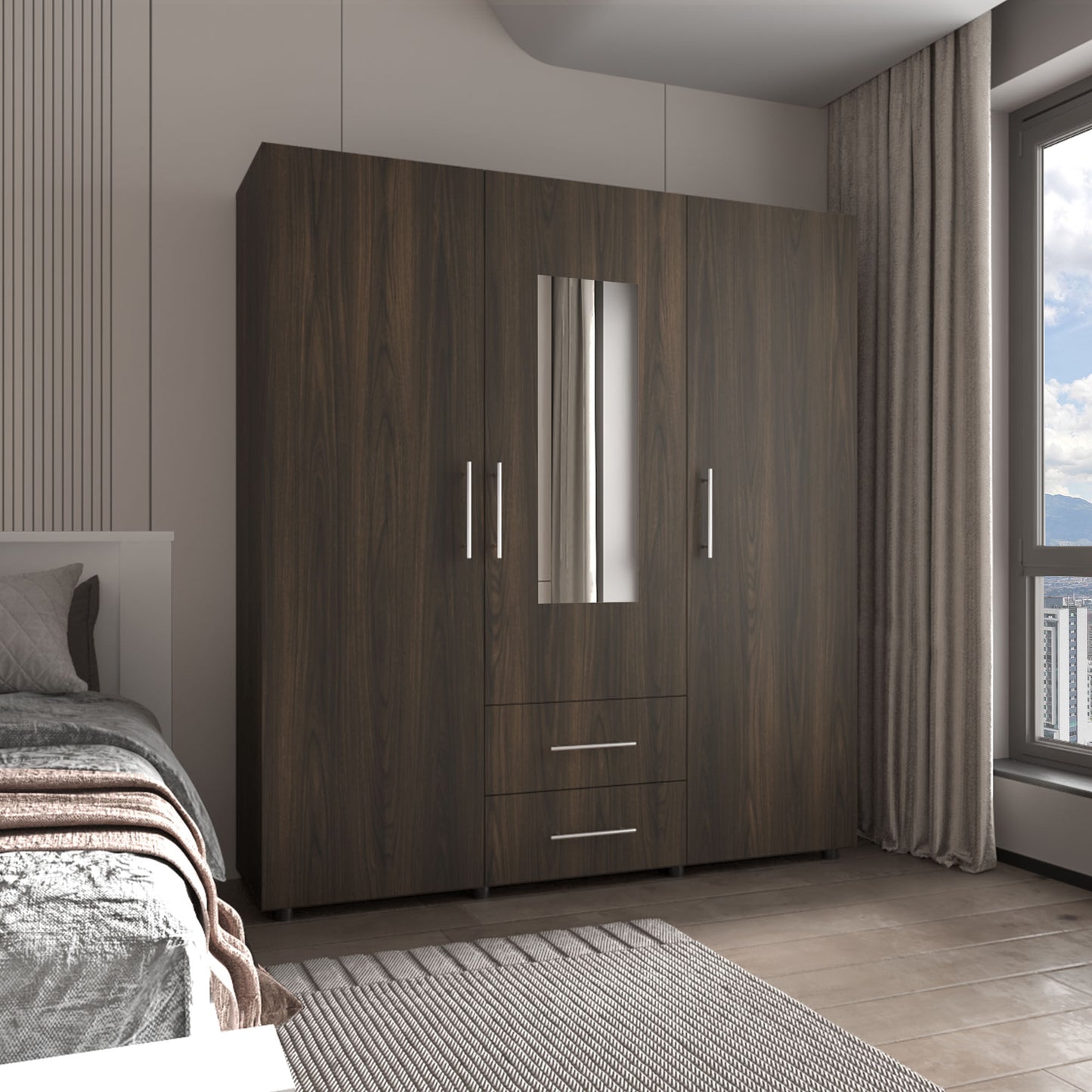 Closet Grayson Espejo 200X180X49 Rta Nogal Wengue