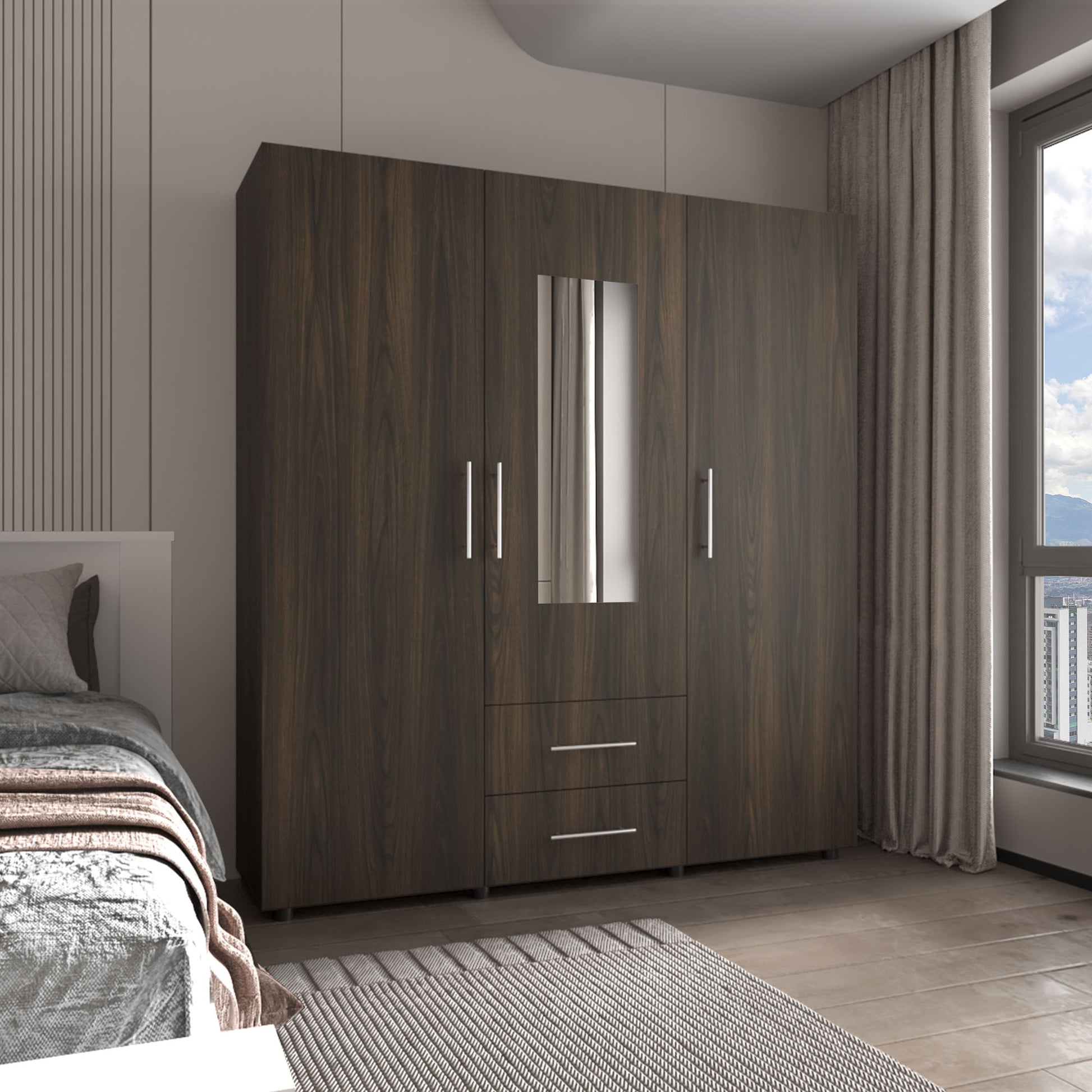 Closet Grayson Espejo 200X180X49 Rta Nogal Wengue