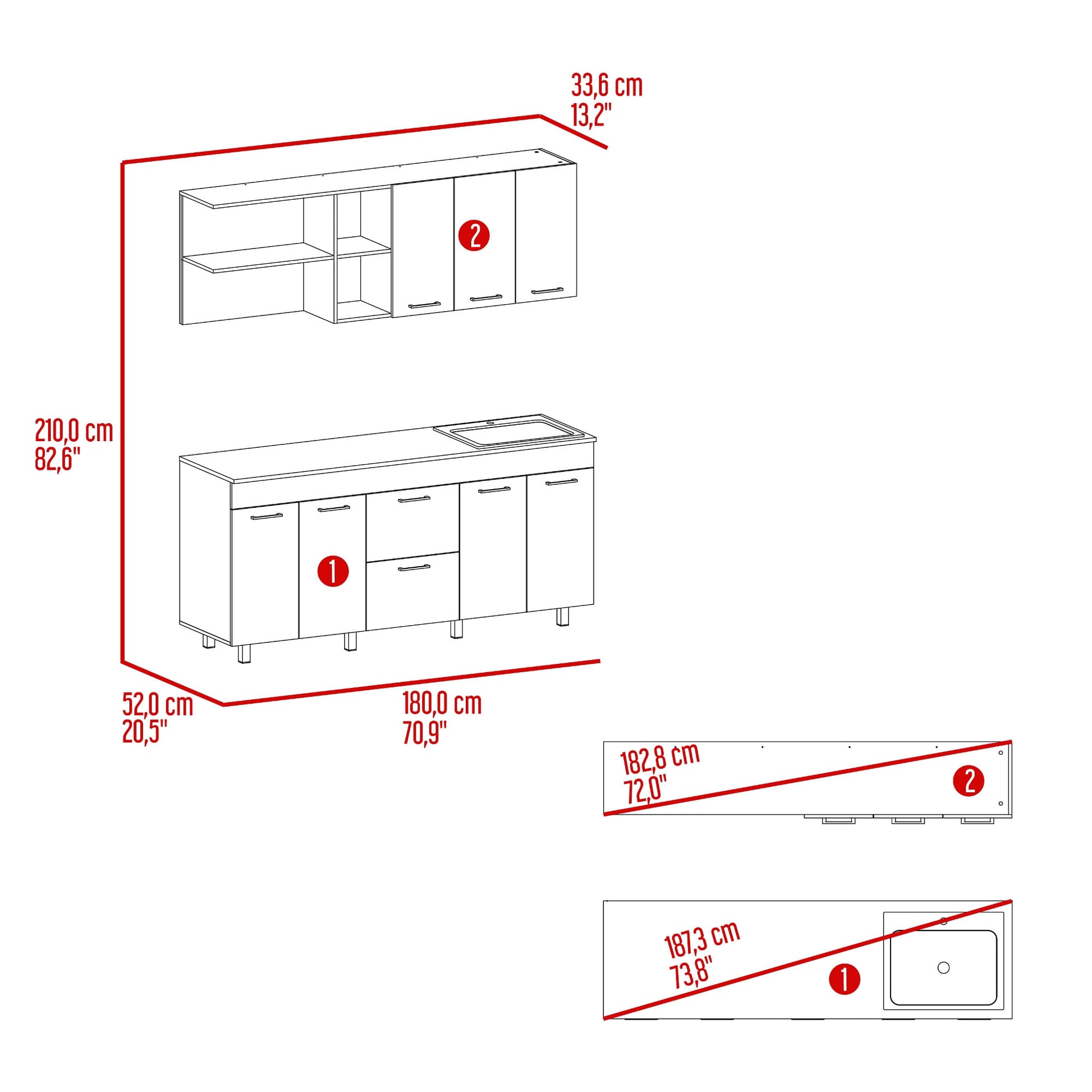 Cocina 180 Belen 60/85,9X180/180,2X33,6/52 Rta Gales Wengue Zf