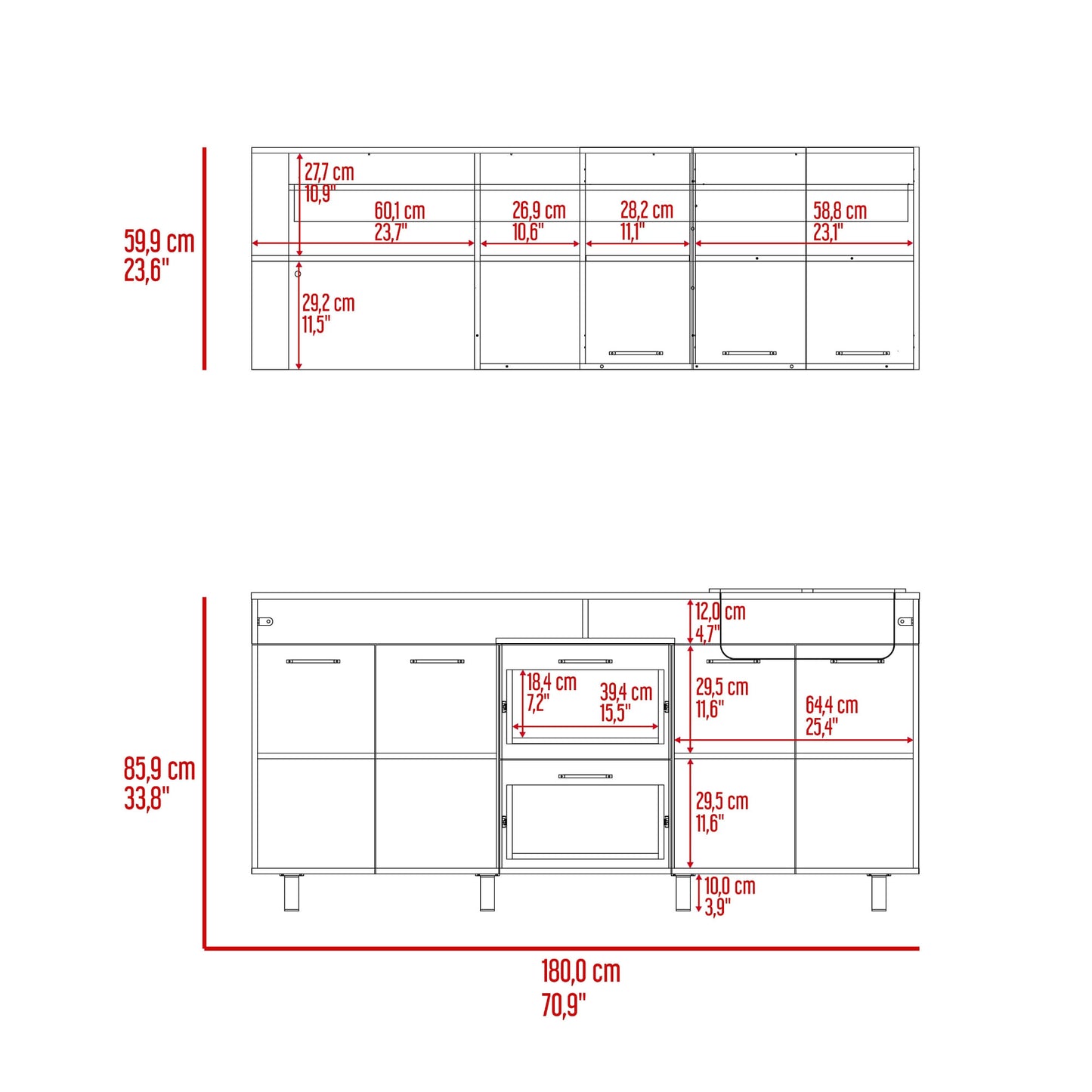 Cocina 180 Belen 60/85,9X180/180,2X33,6/52 Rta Gales Wengue Zf