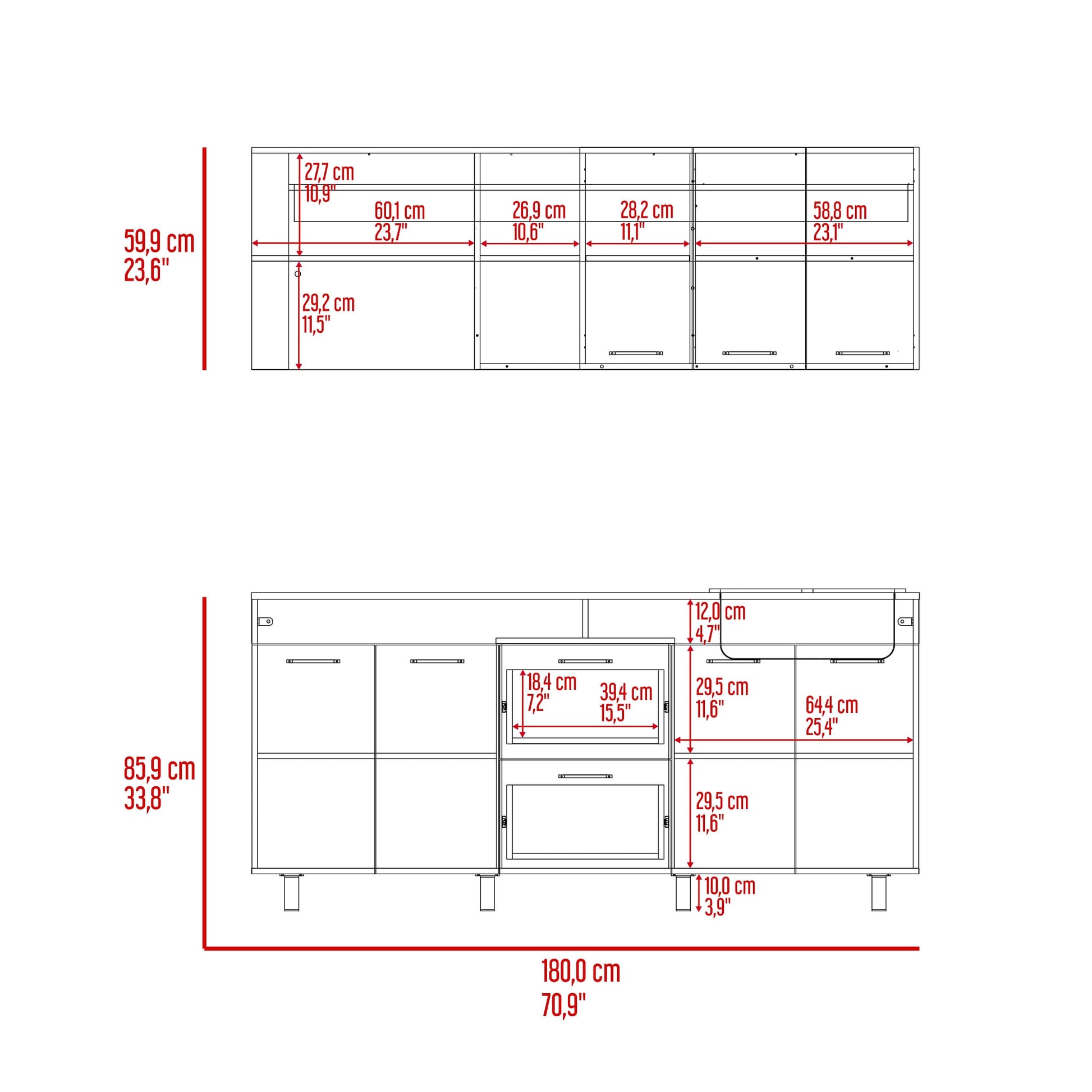 Cocina 180 Belen 60/85,9X180/180,2X33,6/52 Rta Gales Wengue Zf