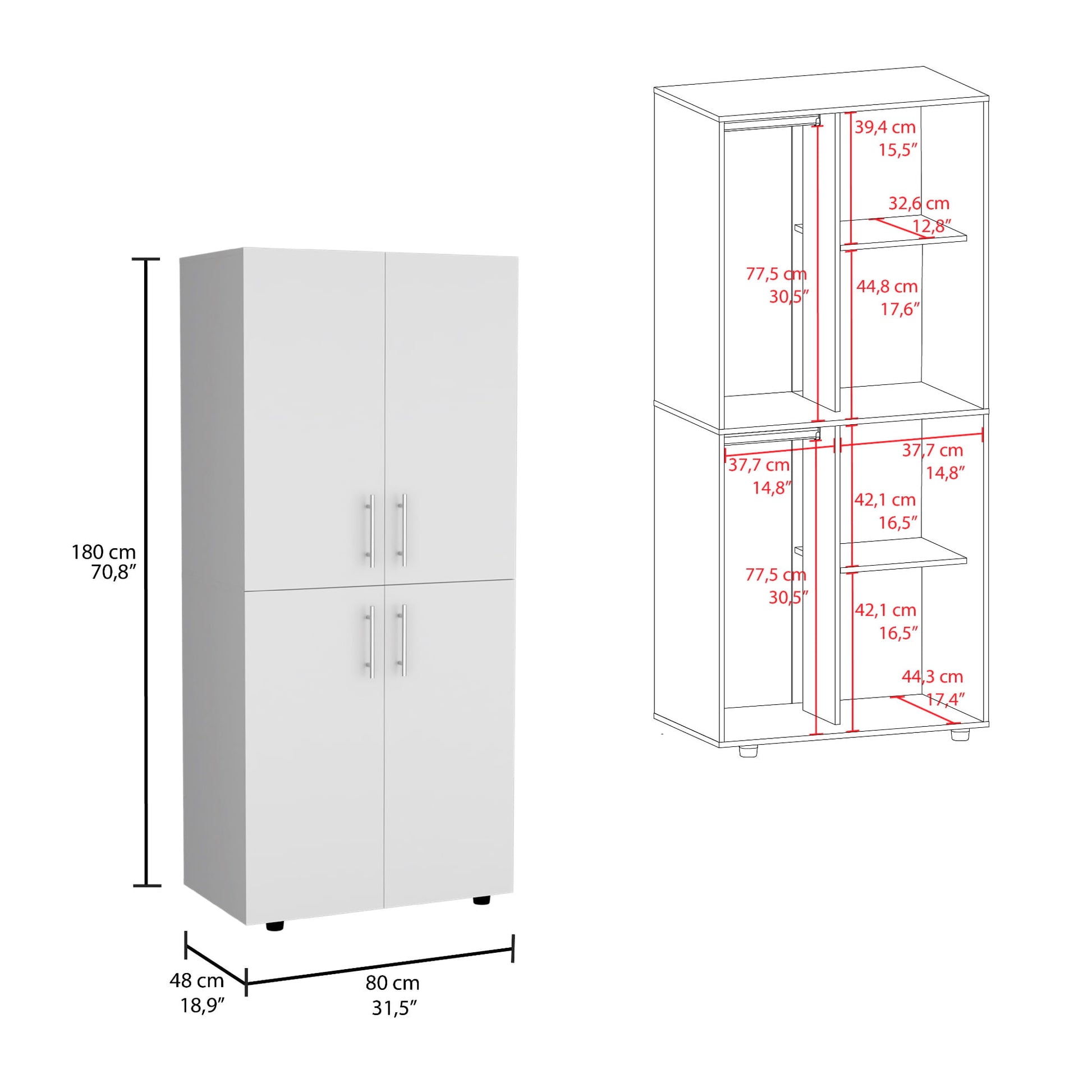 Closet Hazel 4P 180X80X48 Rta Blanco Zf