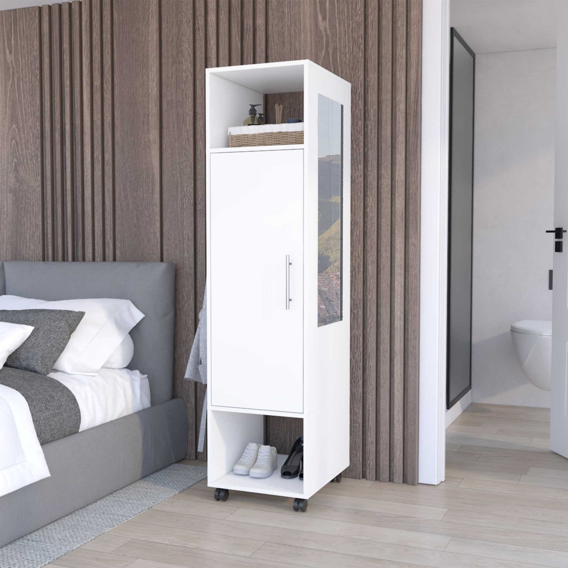Closet Ropero Espejo Puerta Custer 160X40X48 Rta Blanco