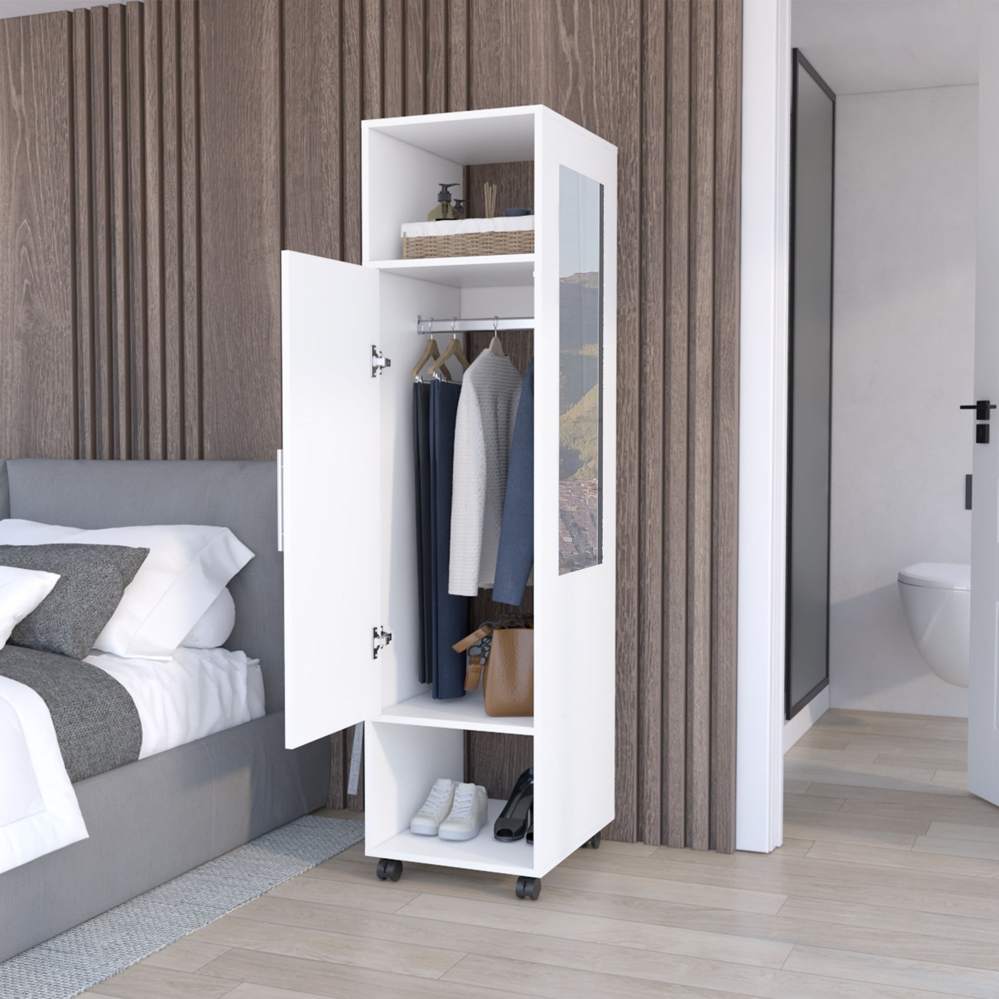 Closet Ropero Espejo Puerta Custer 160X40X48 Rta Blanco