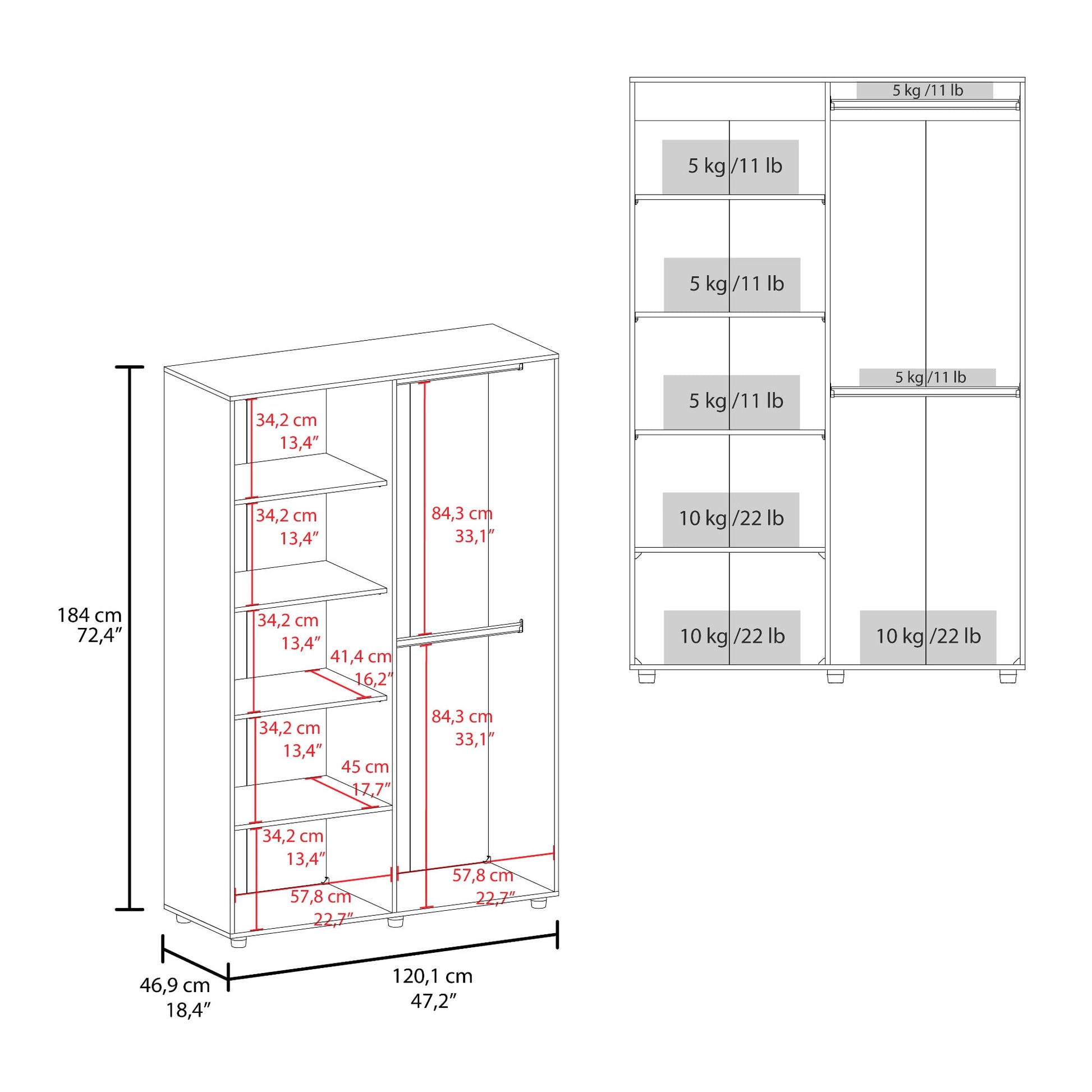 Closet Eco 184X120X46 Rta Blanco Zf