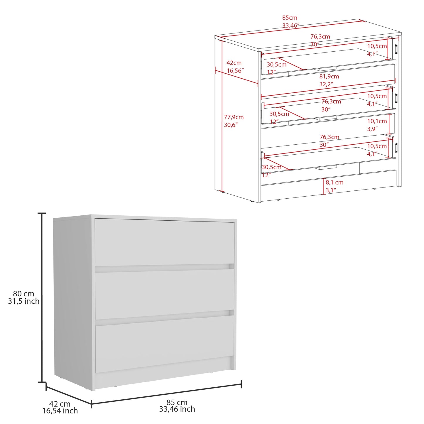Comoda 3C Austin 80X85X42 Blanco Zf