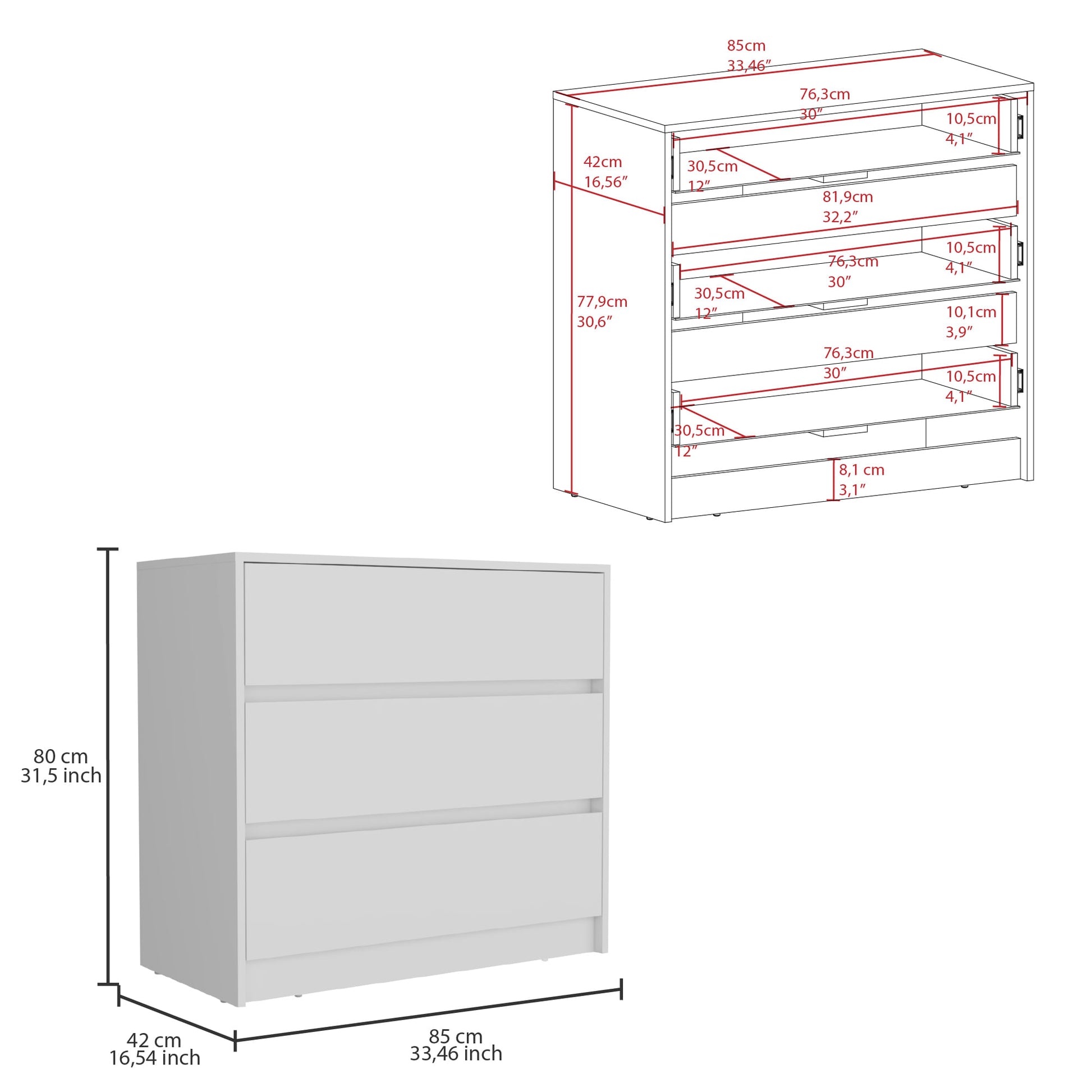 Comoda 3C Austin 80X85X42 Blanco Zf