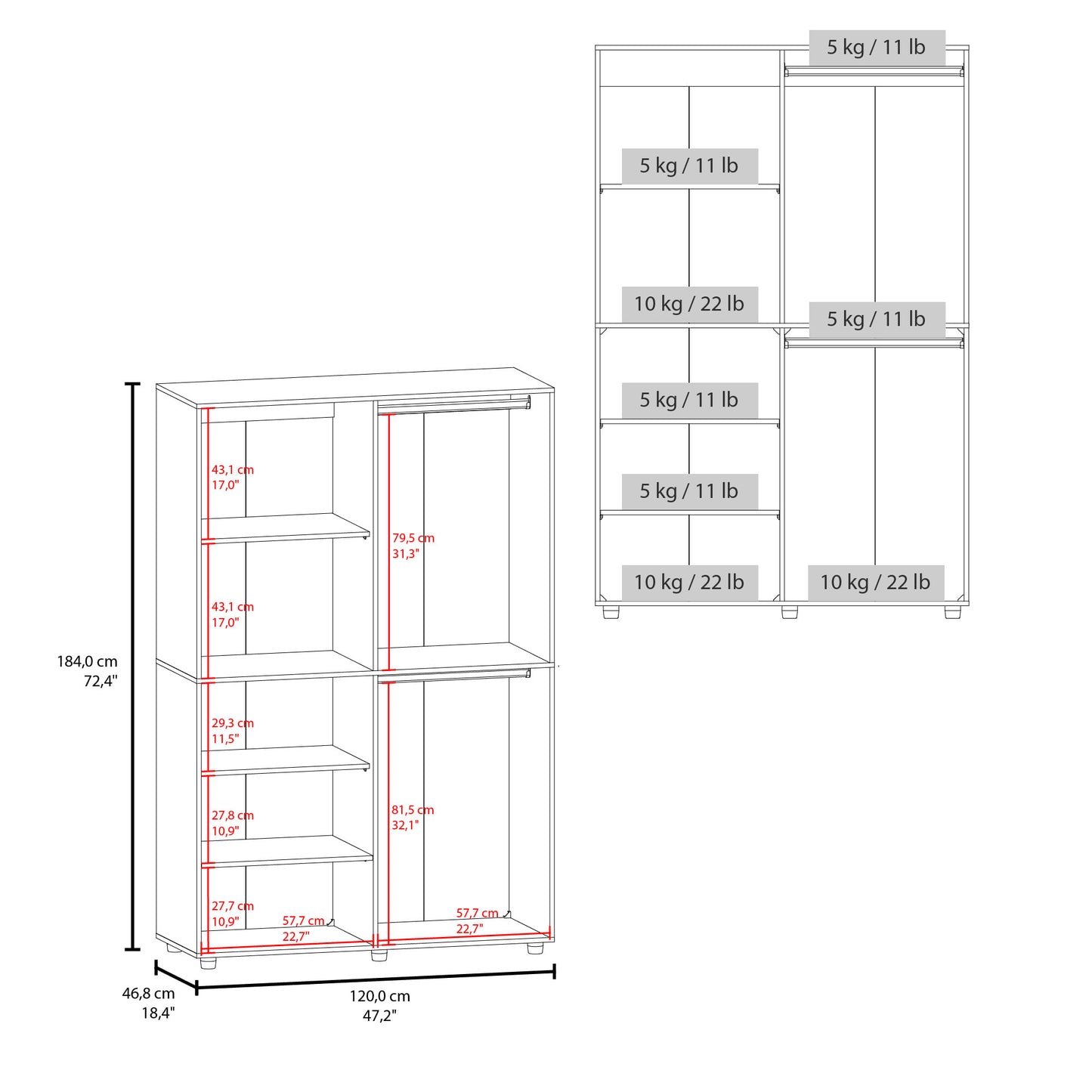 Closet Eco 120 184X120X46 Rta Blanco Zf