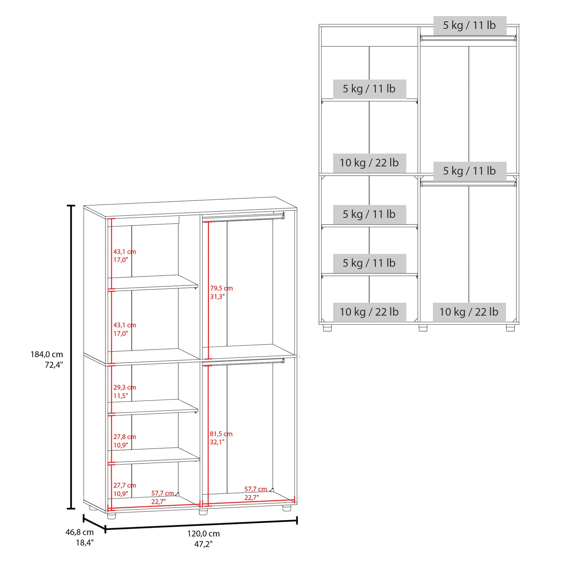 Closet Eco 120 184X120X46 Rta Blanco Zf