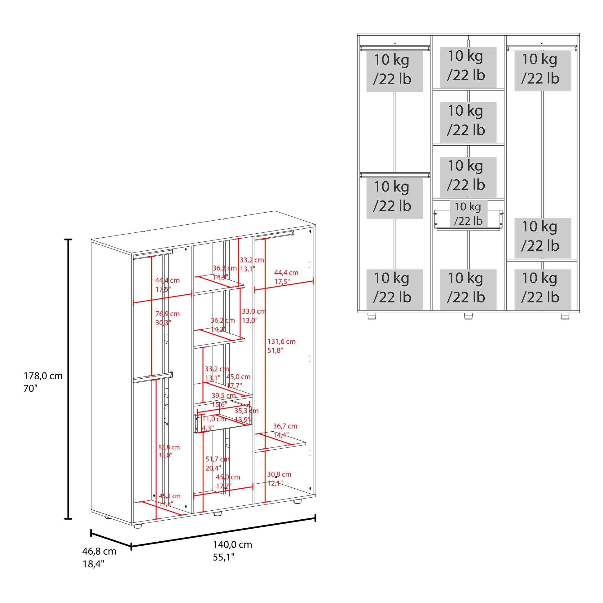 Closet Bariloche 178X140X46,8 Rta Fresno Eu Zf