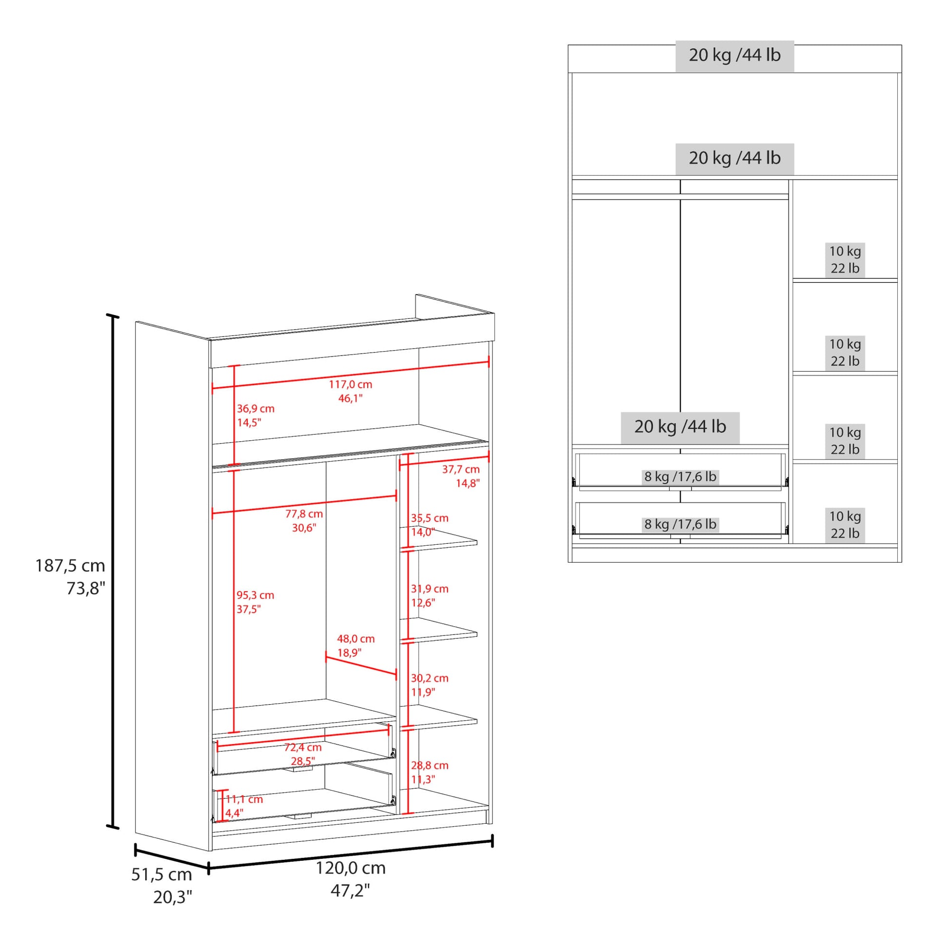 Closet Armario Manila Z 187X120X51 Rta Gales Blanco