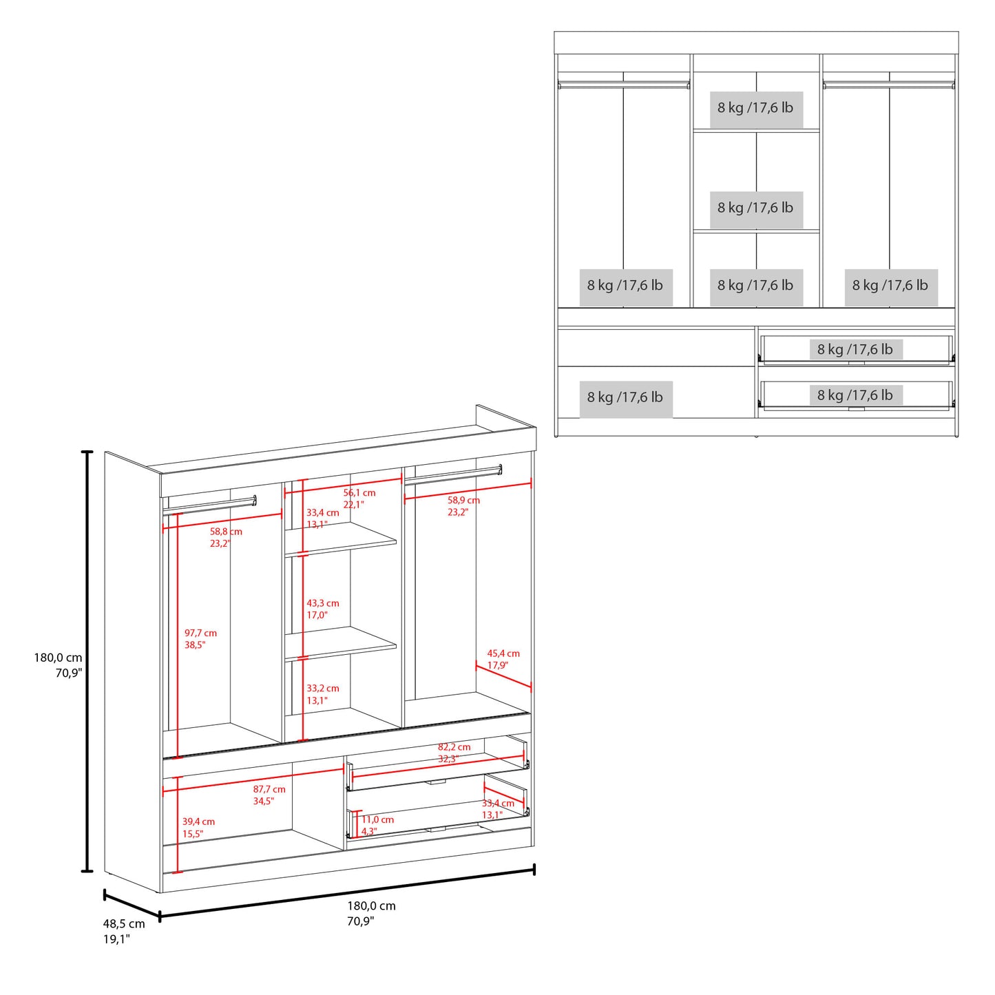 Closet Allegro 180X180X48 Rta Gales Blanco