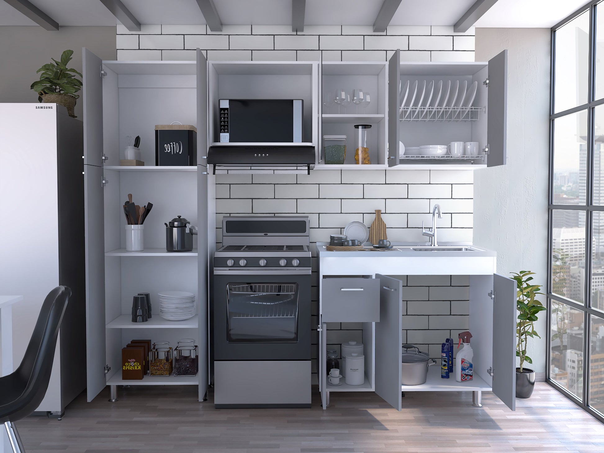 Cocina Completa Ferreti Rta Blanco + Gris