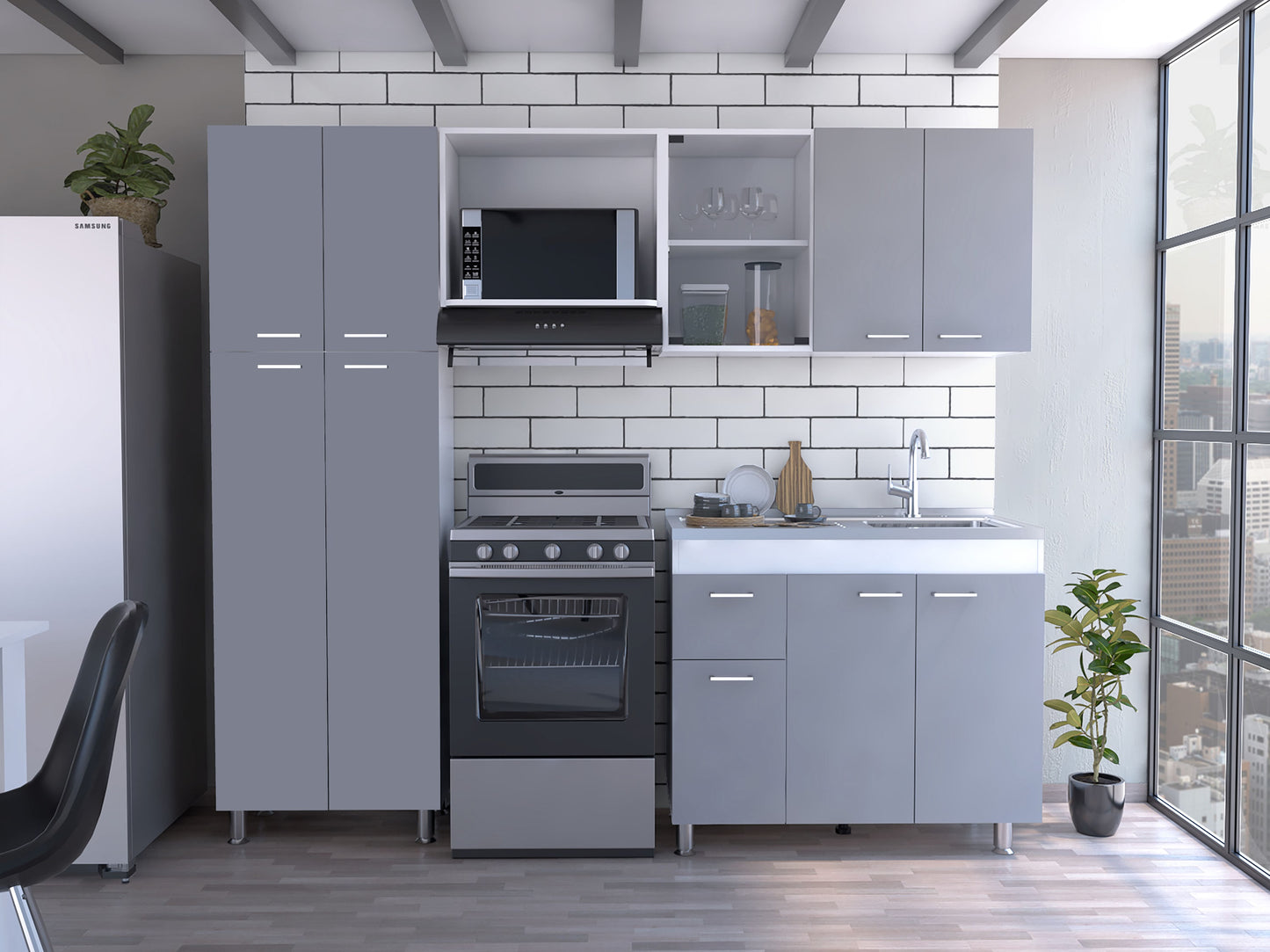 Cocina Completa Ferreti Rta Blanco + Gris