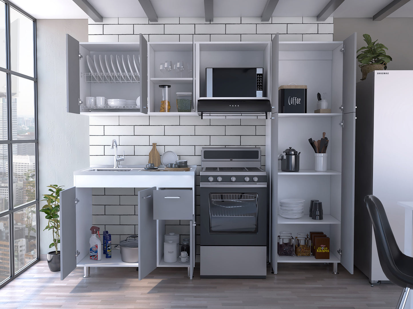 Cocina Completa Ferreti Rta Blanco + Gris
