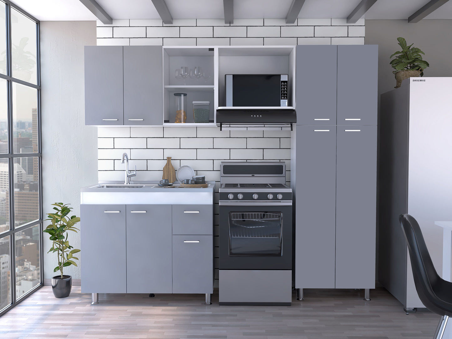 Cocina Completa Ferreti Rta Blanco + Gris