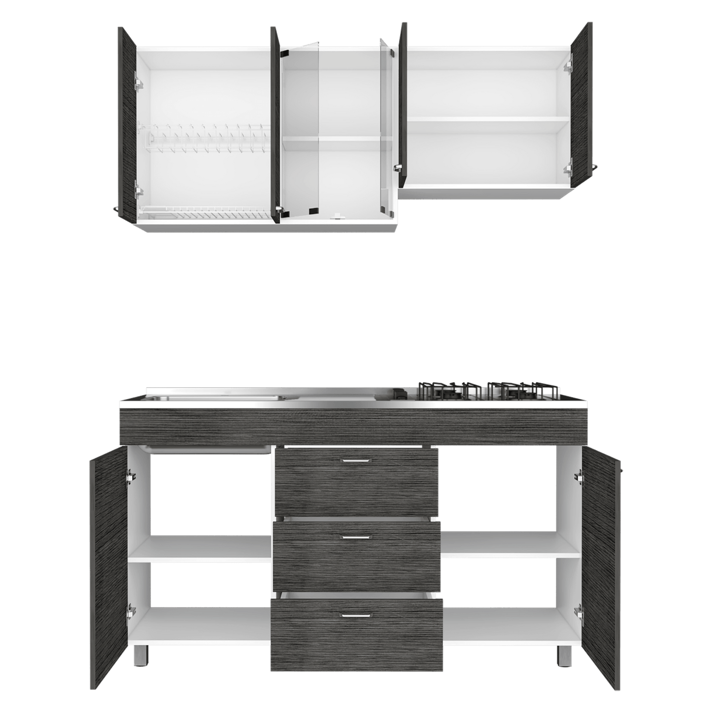 Cocina 150 Lumina Rta Blanco + Roble Gris