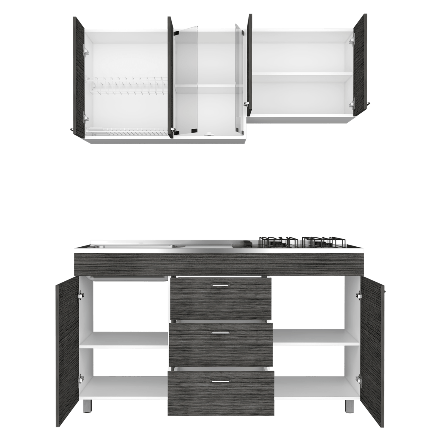 Cocina 150 Lumina Rta Blanco + Roble Gris