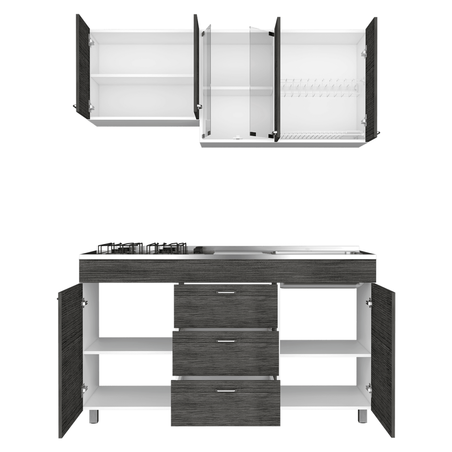 Cocina 150 Lumina Rta Blanco + Roble Gris