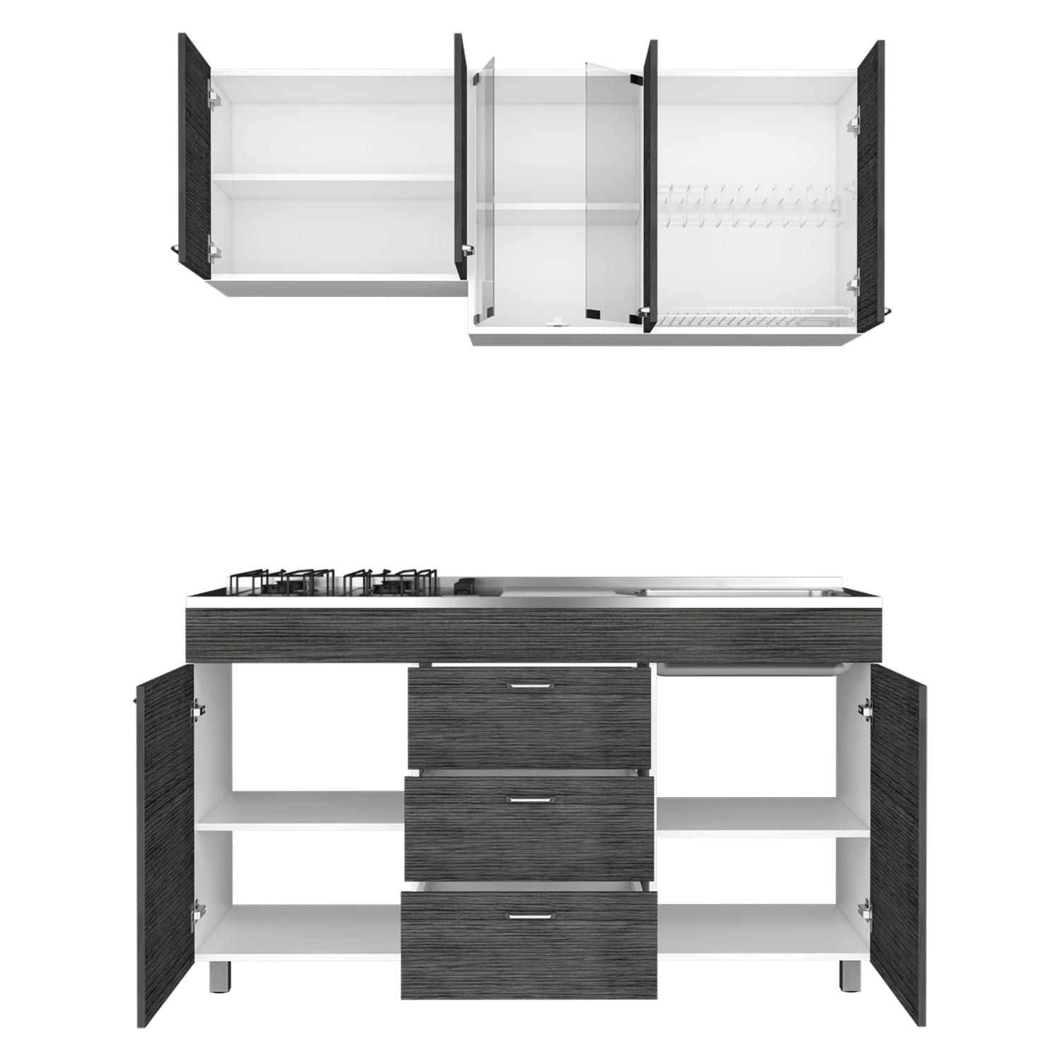 Cocina 150 Lumina Rta Blanco + Roble Gris