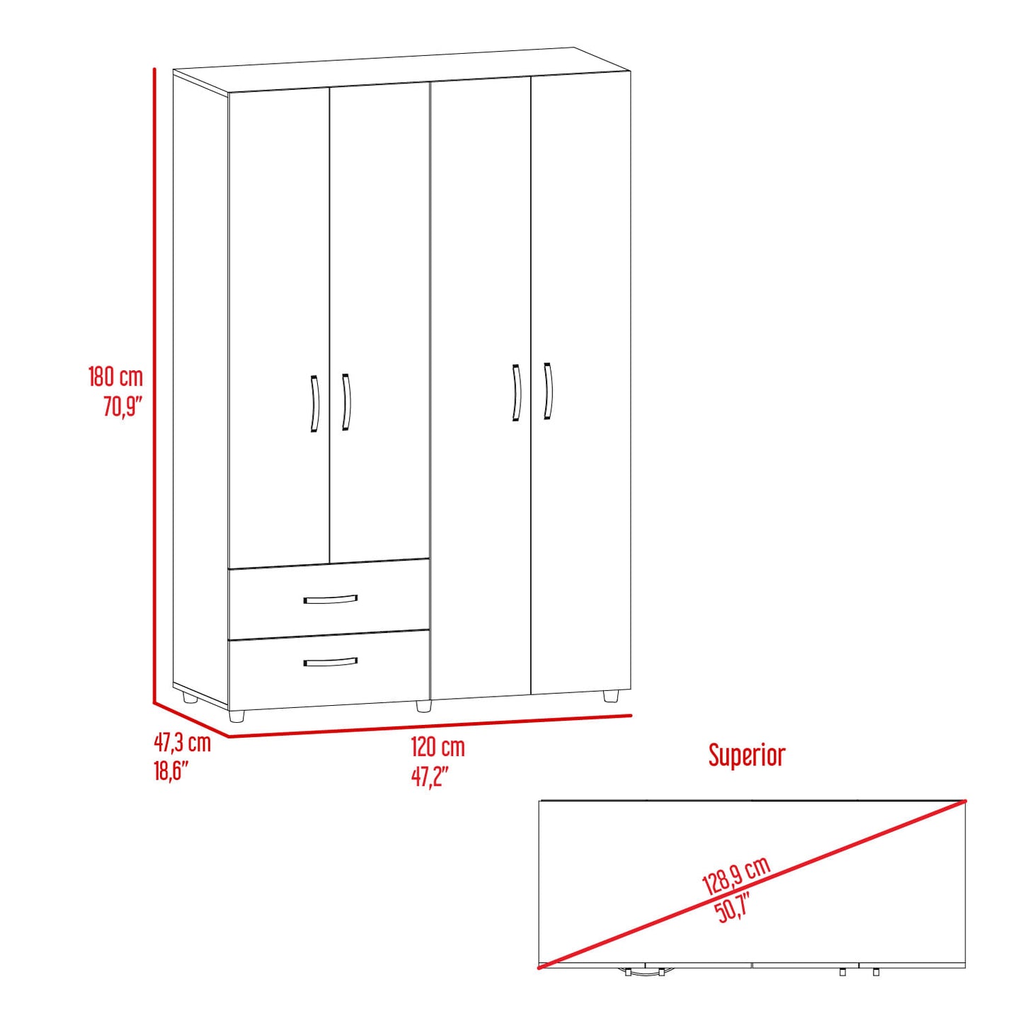 Closet Ankora Basic 180X120X47 Rta Milan Wengue