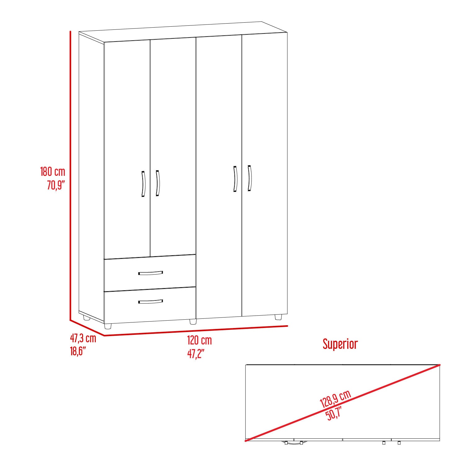 Closet Ankora Basic 180X120X47 Rta Milan Wengue