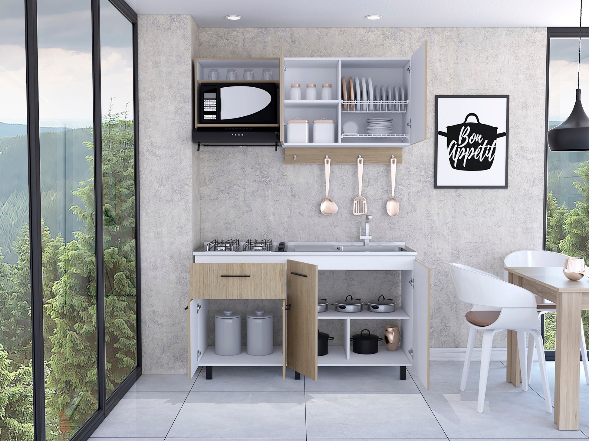 Cocina 150 Alani Rta Blanco-Rovere