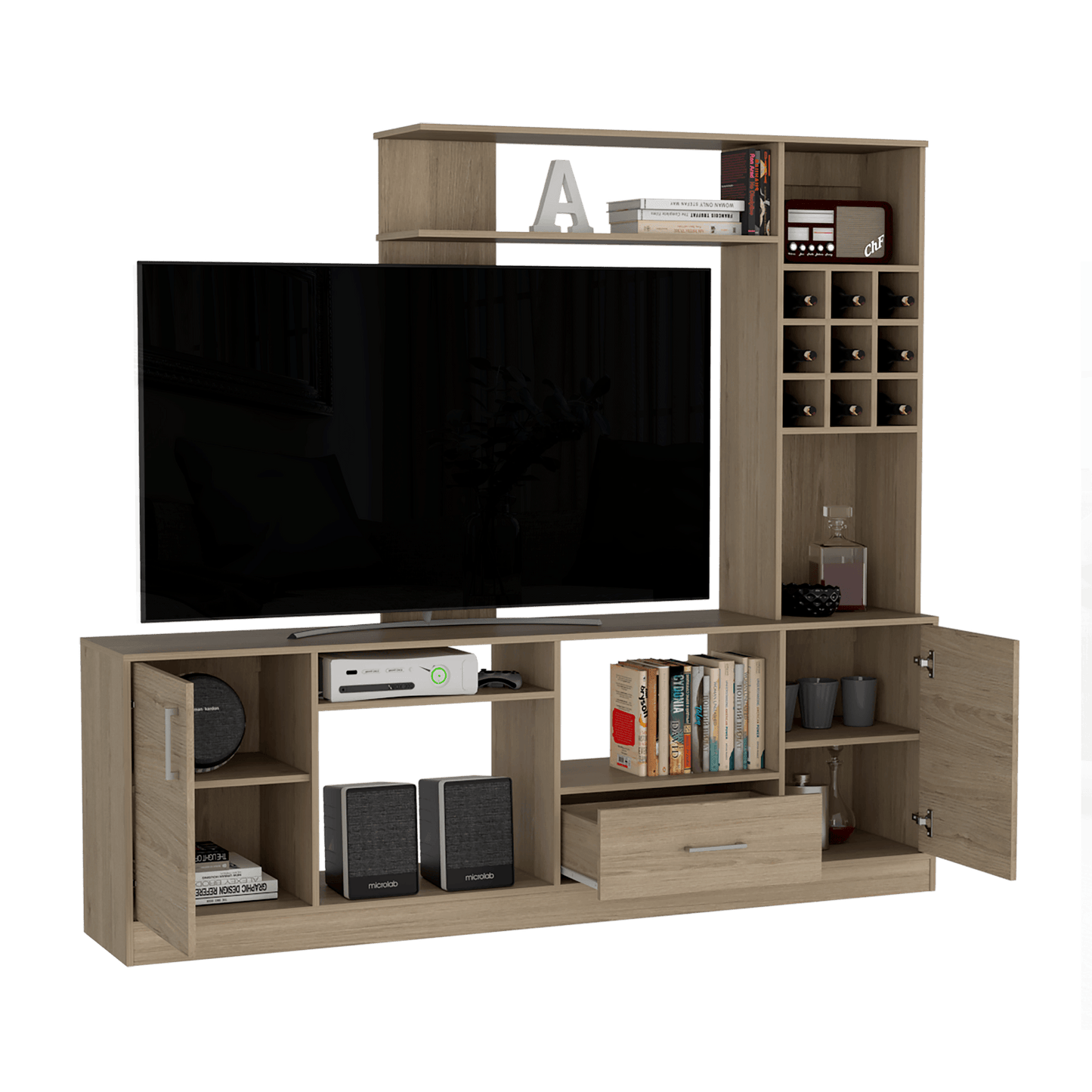 Centro De Entretenimiento 200 X 180 Kava Beijing Tv 60'' Rta Rovere Blanco