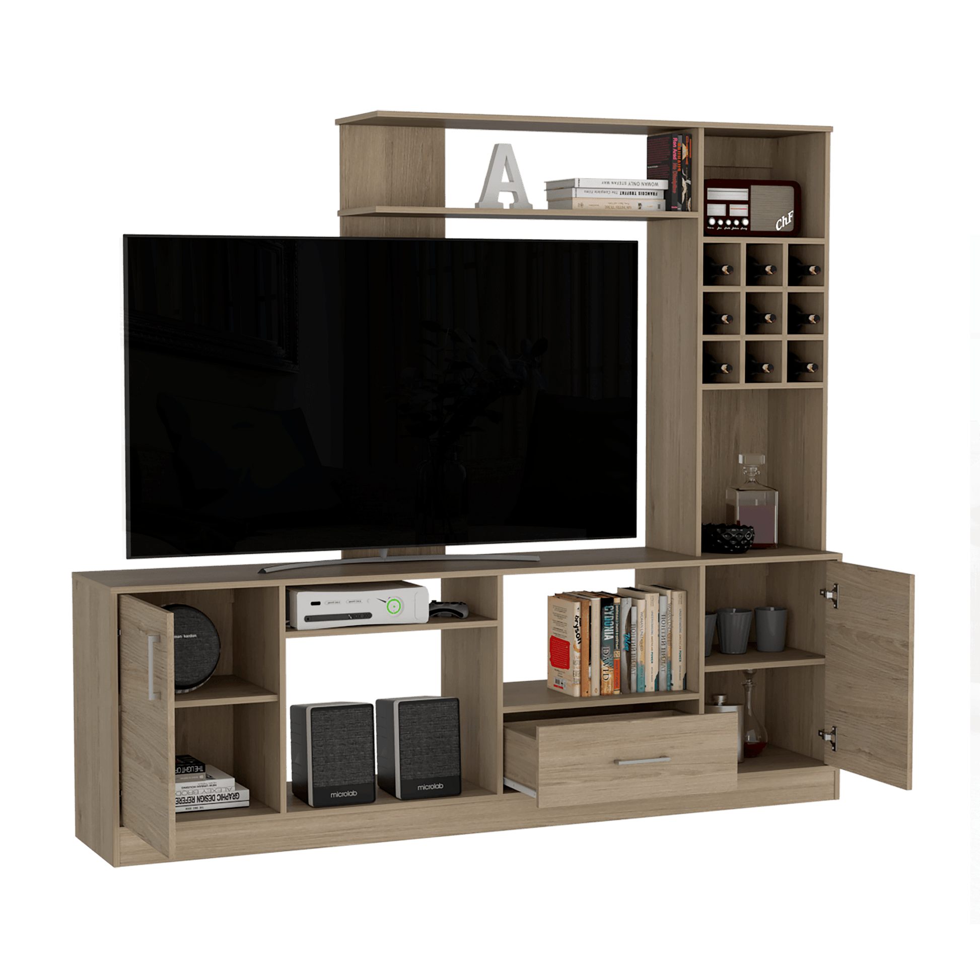 Centro De Entretenimiento 200 X 180 Kava Beijing Tv 60'' Rta Rovere Blanco
