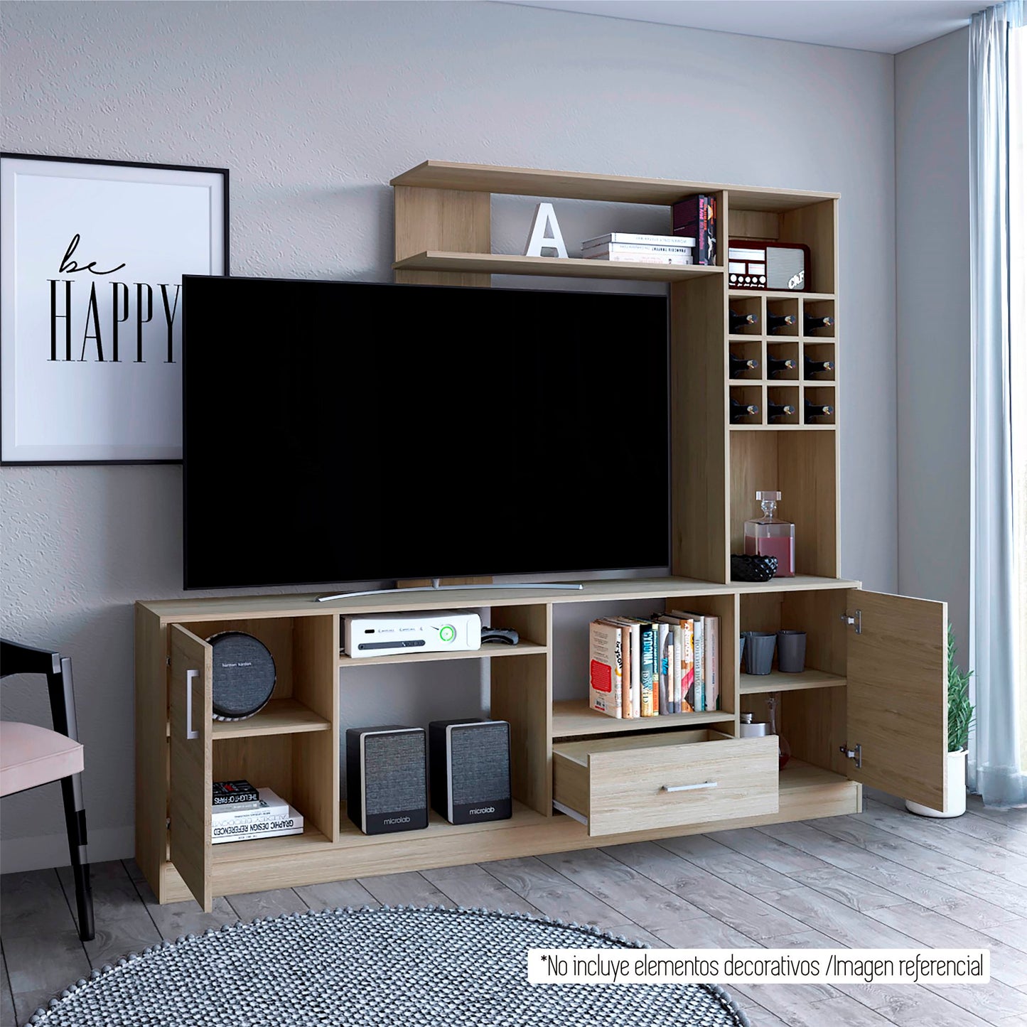 Centro De Entretenimiento 200 X 180 Kava Beijing Tv 60'' Rta Rovere Blanco
