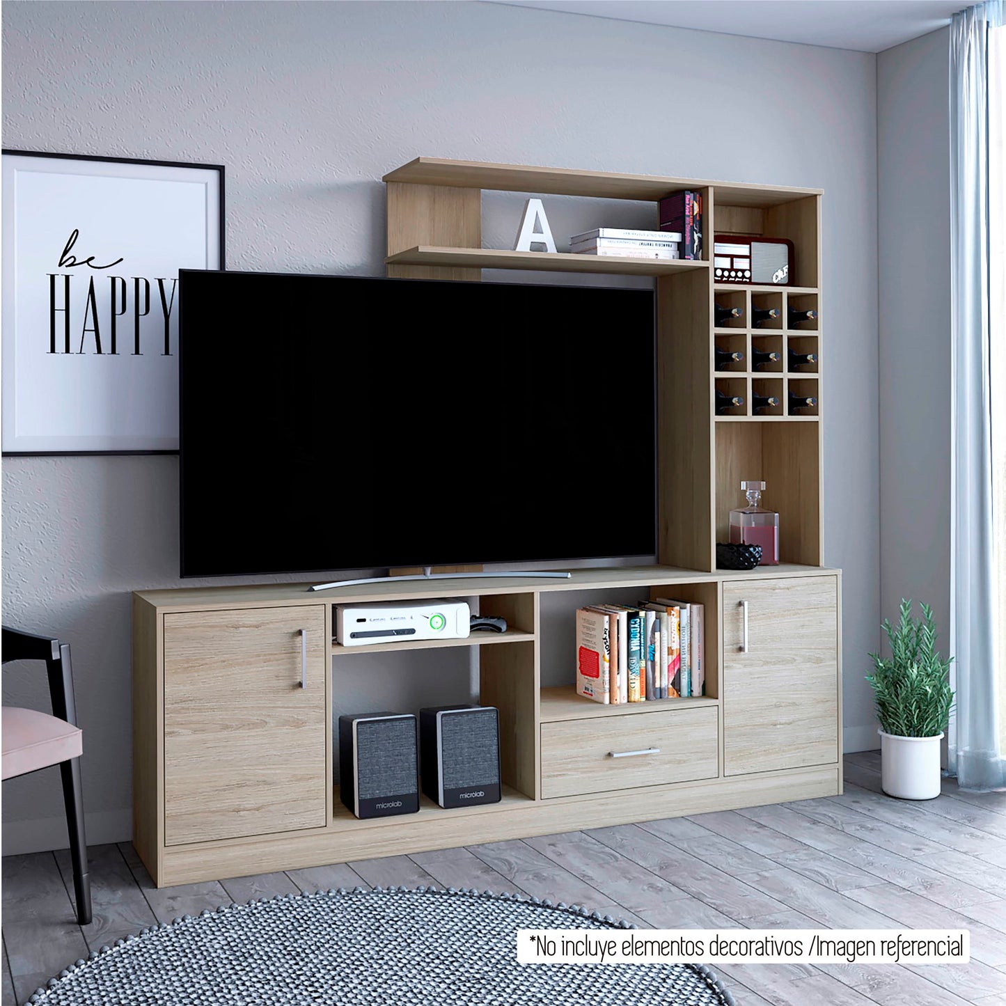 Centro De Entretenimiento 200 X 180 Kava Beijing Tv 60'' Rta Rovere Blanco