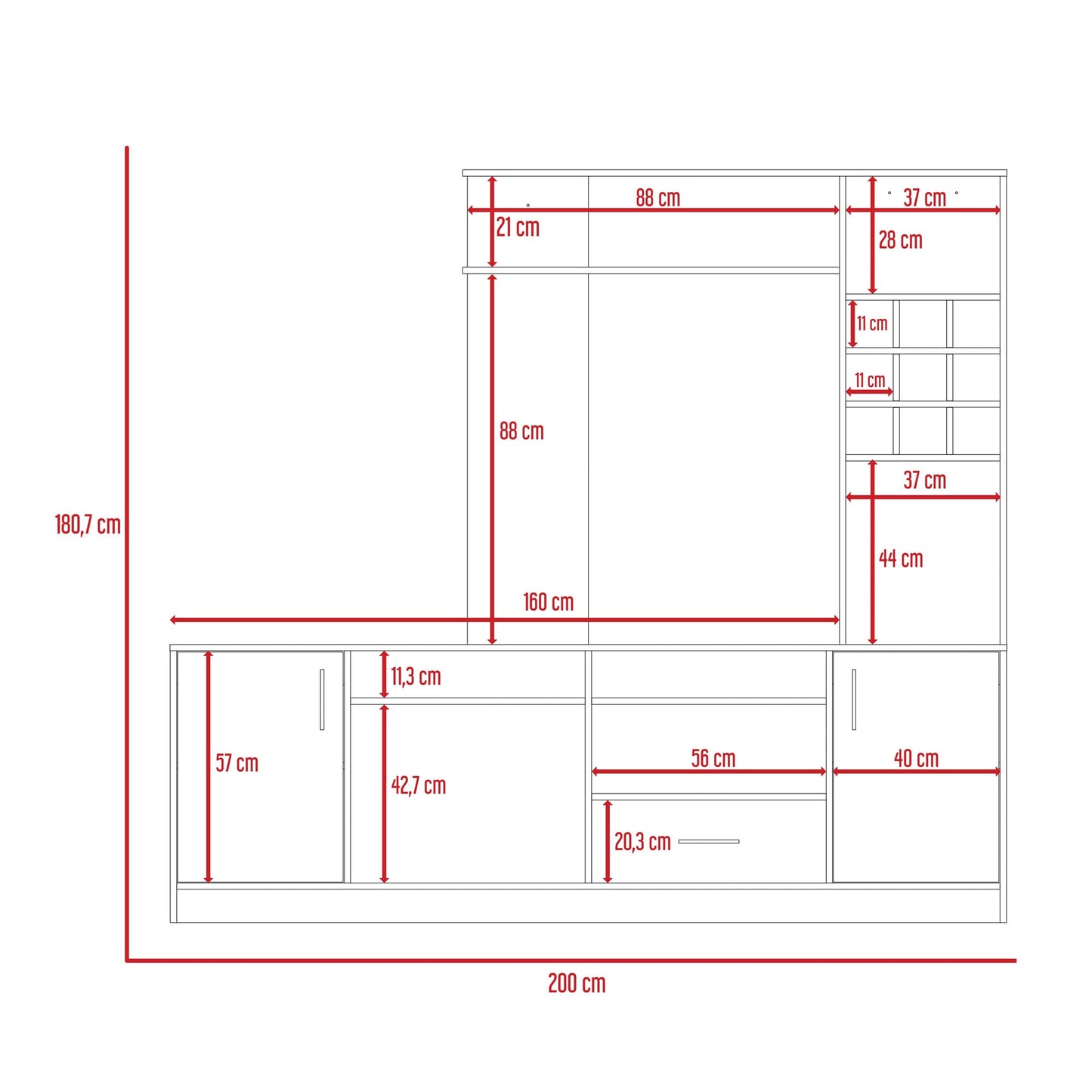 Centro De Entretenimiento 200 X 180 Kava Beijing Tv 60'' Rta Rovere Blanco
