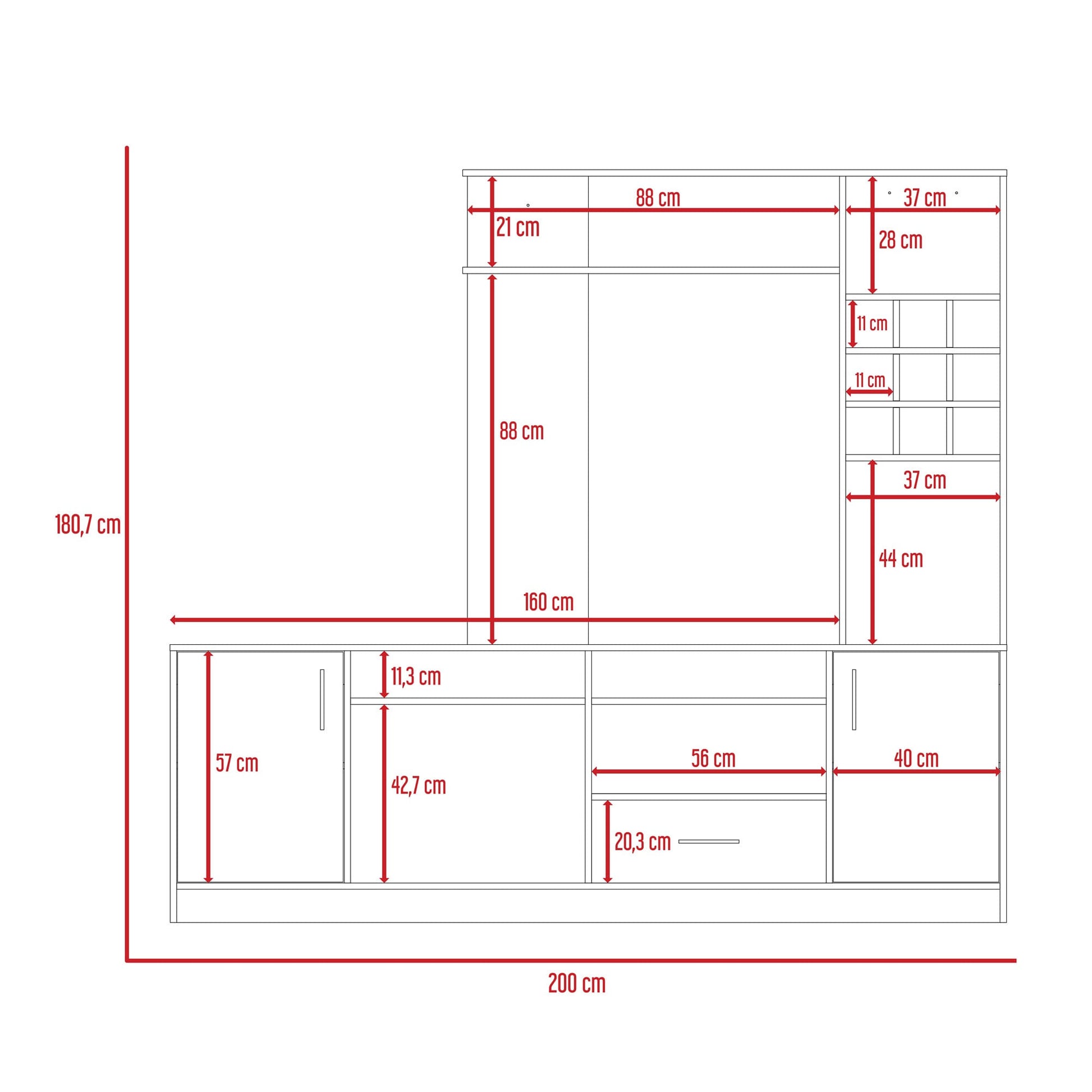 Centro De Entretenimiento 200 X 180 Kava Beijing Tv 60'' Rta Rovere Blanco