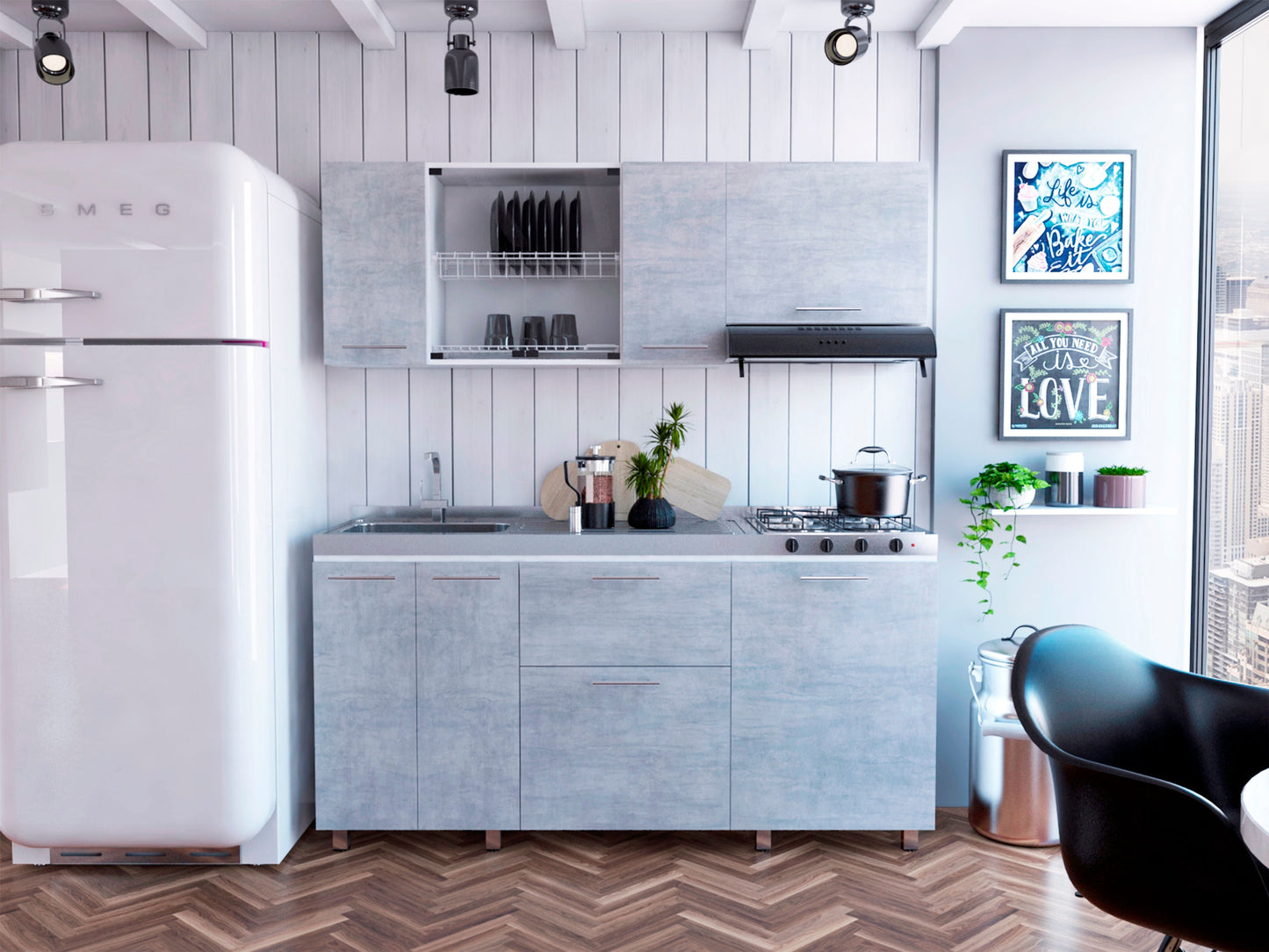 Cocina 180 Linar Rta Blanco + Cemento