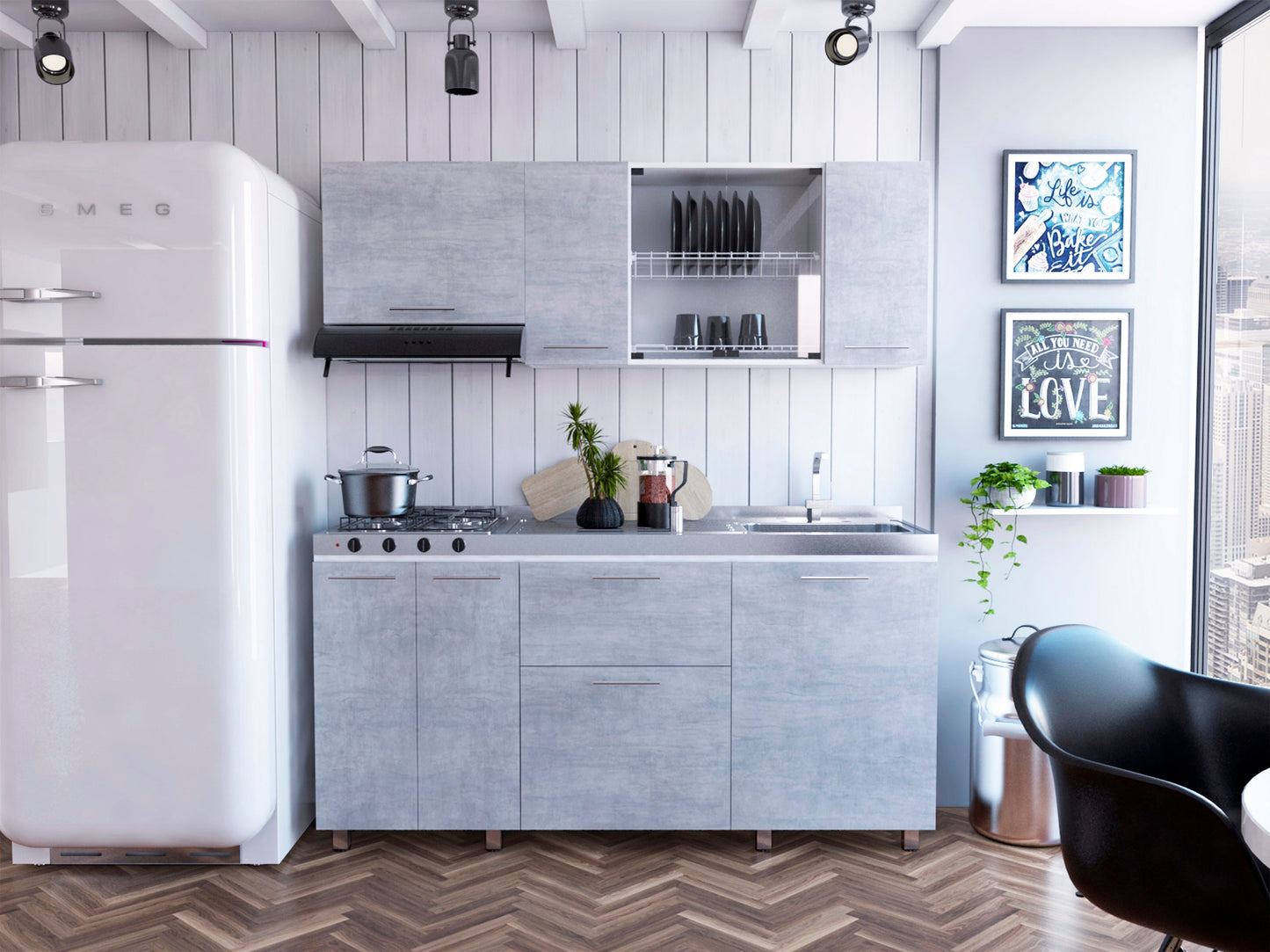 Cocina 180 Linar Rta Blanco + Cemento Zf