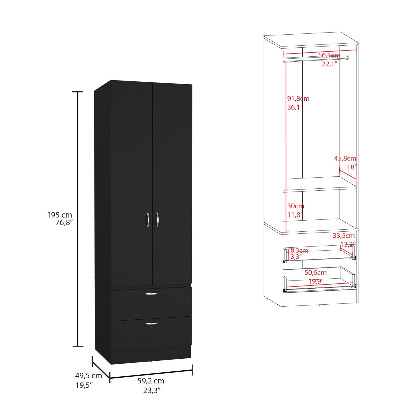 Closet Vicco 2P 2C 195X59X49 Rta Wengue Zf