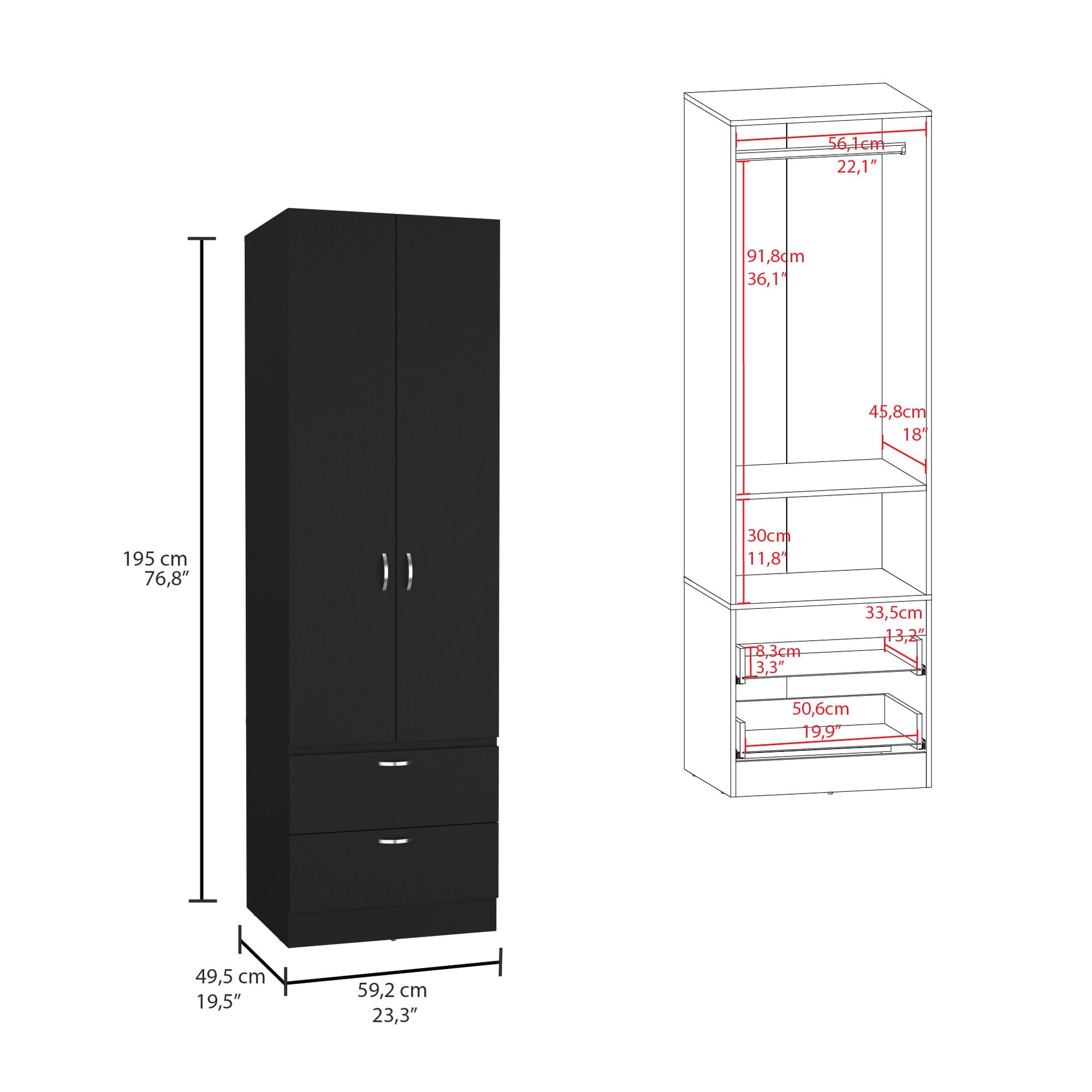 Closet Vicco 2P 2C 195X59X49 Rta Wengue Zf