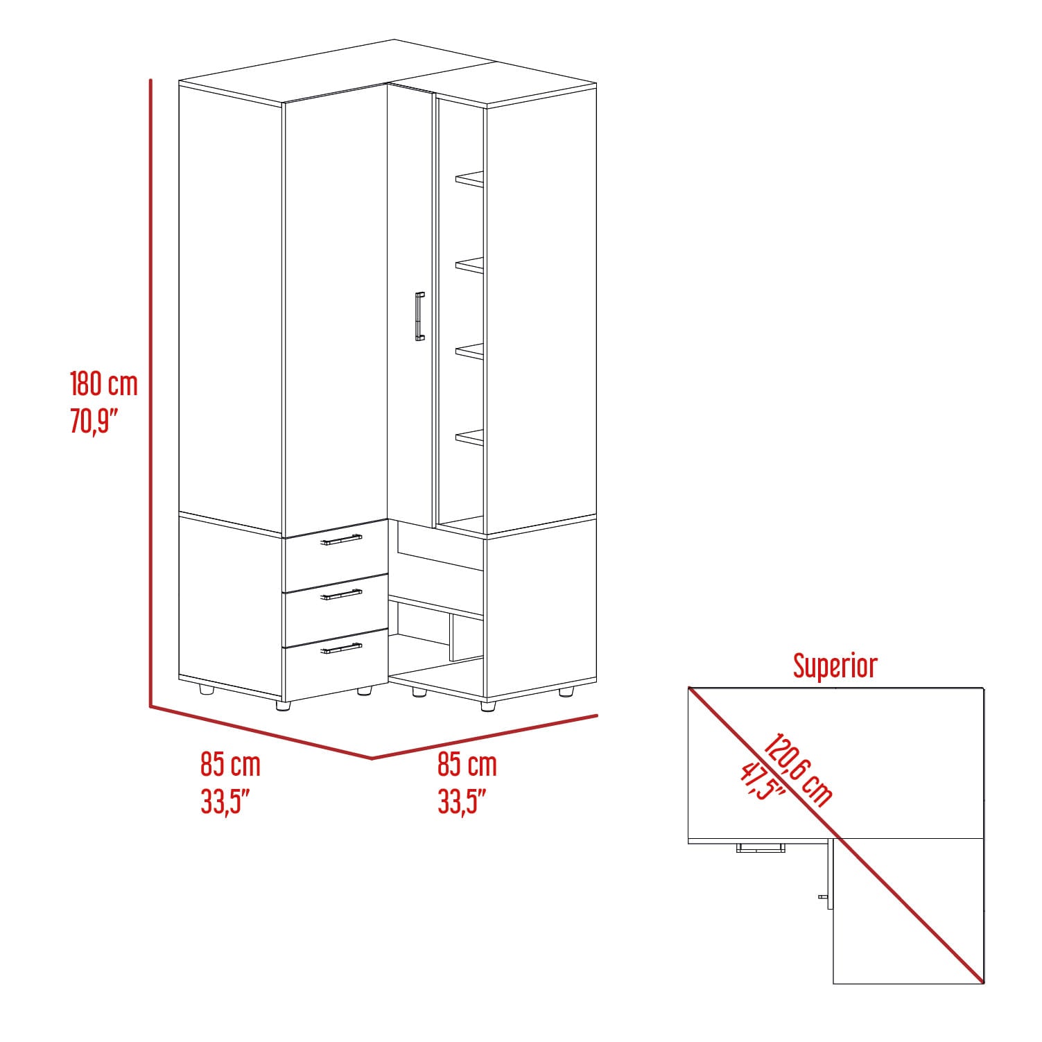 Closet Esquinero Toulouse 180X85X85 Rta Wengue