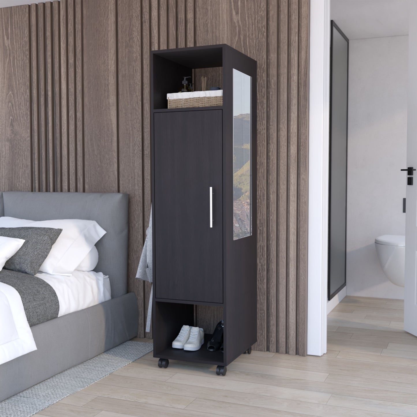 Closet Ropero Espejo Puerta Custer 160X40X48 Rta Wengue