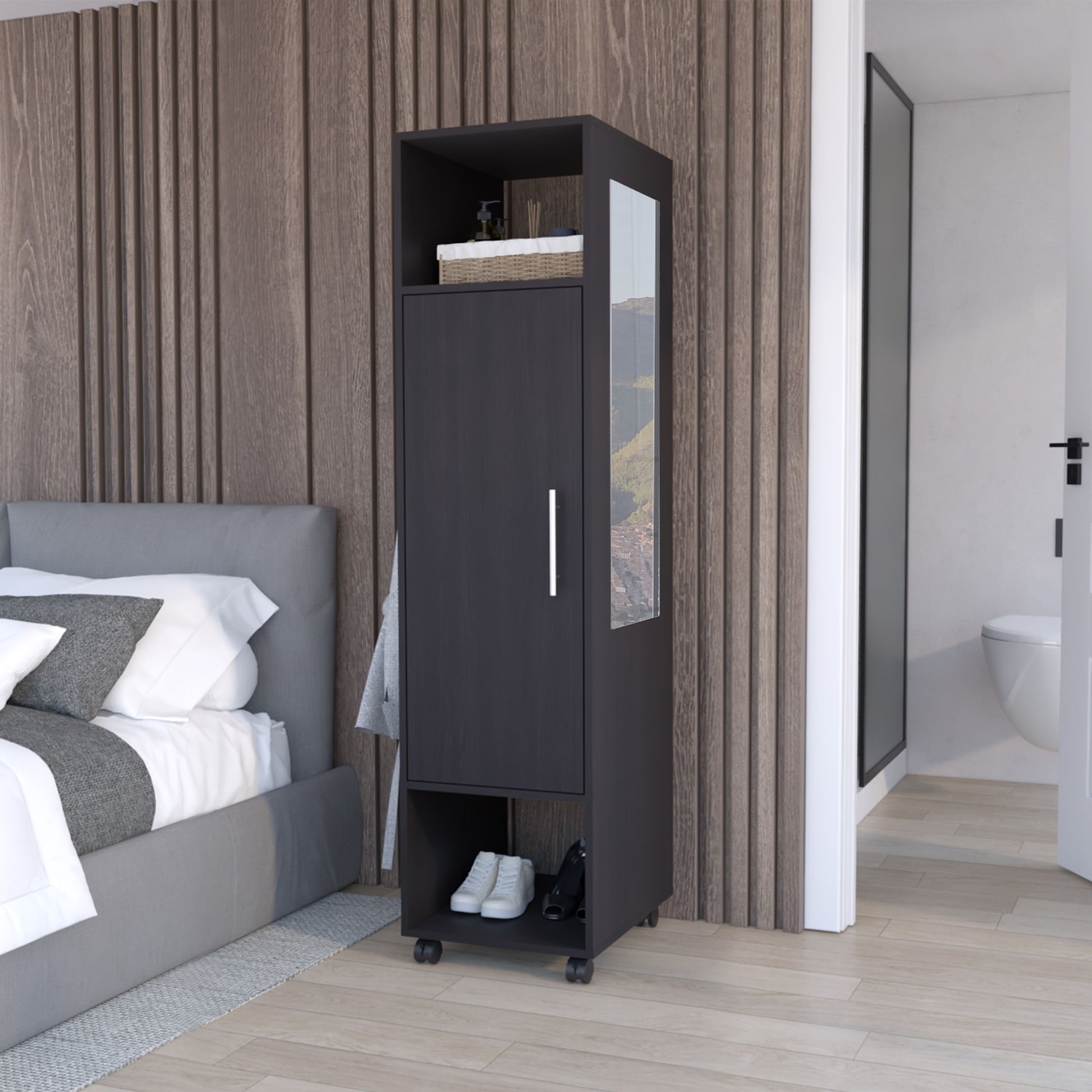 Closet Ropero Espejo Puerta Custer 160X40X48 Rta Wengue