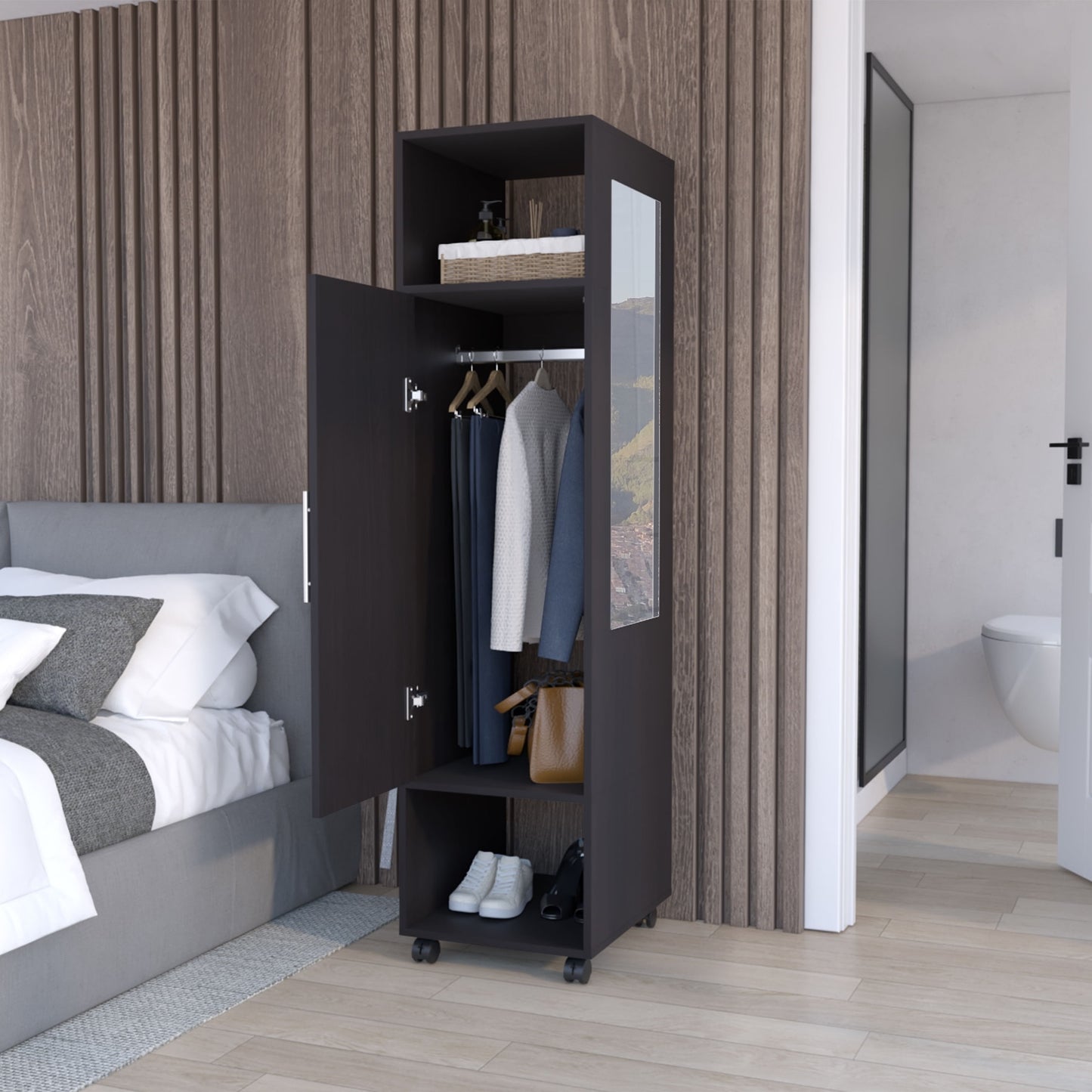 Closet Ropero Espejo Puerta Custer 160X40X48 Rta Wengue