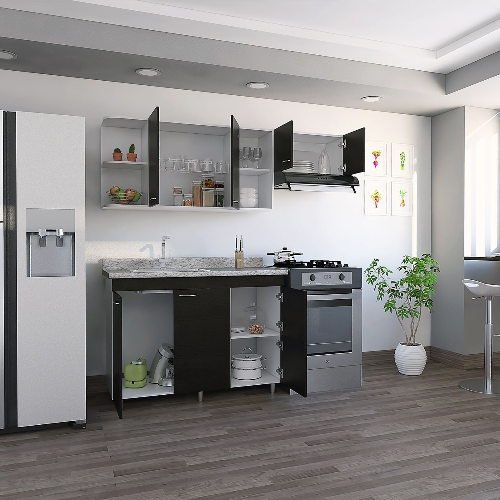 Cocina 120 Elica Rta Blanco + Wengue