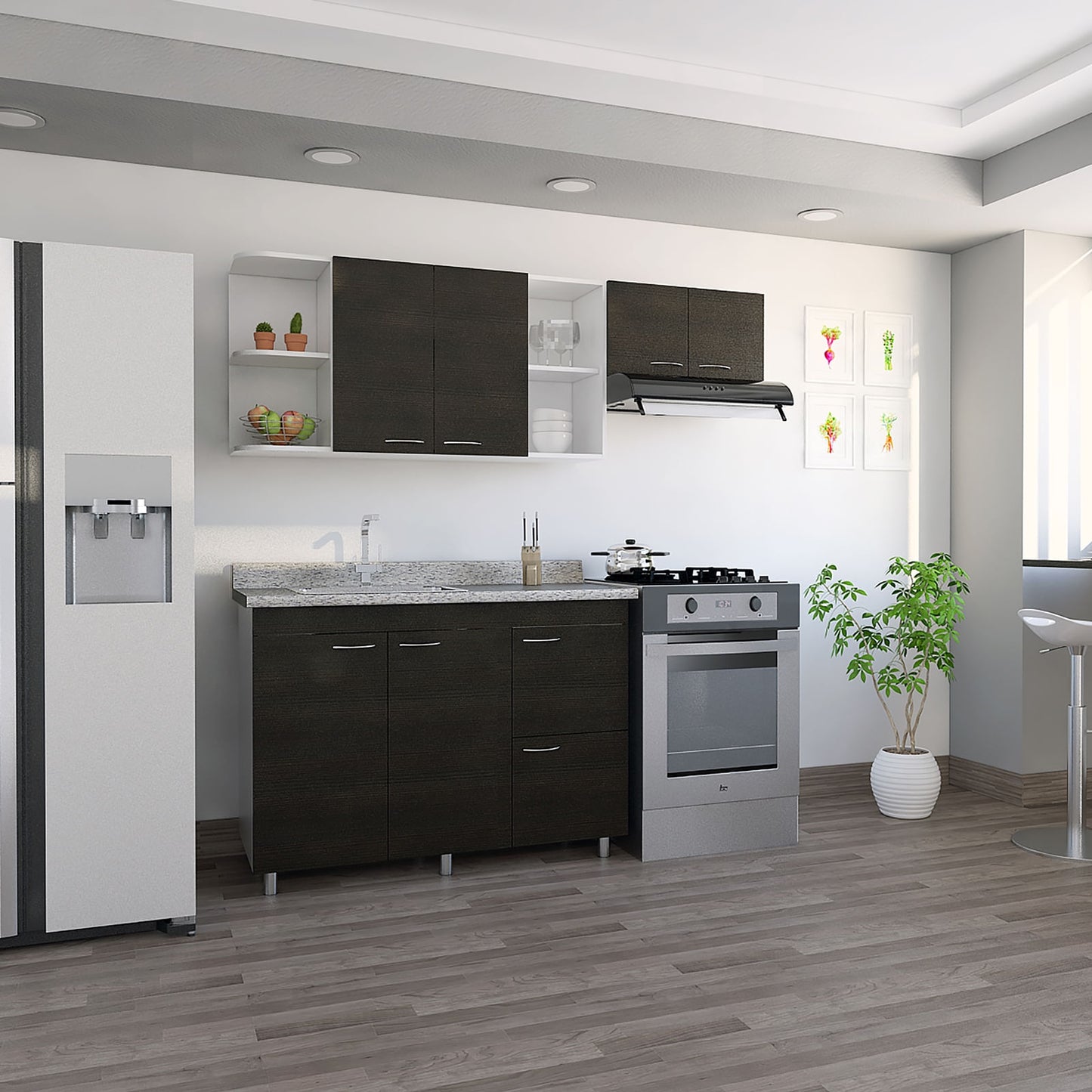 Cocina 120 Elica Rta Blanco + Wengue