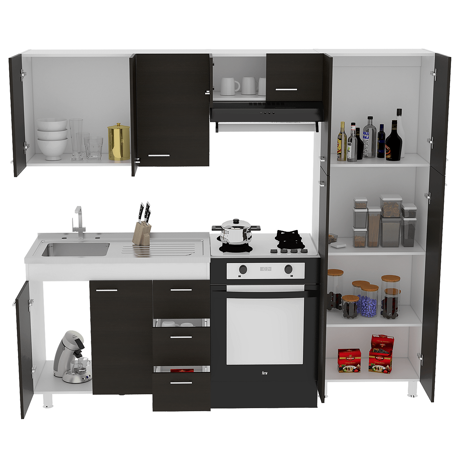 Cocina Completa Ferreti Rta Blanco + Wengue