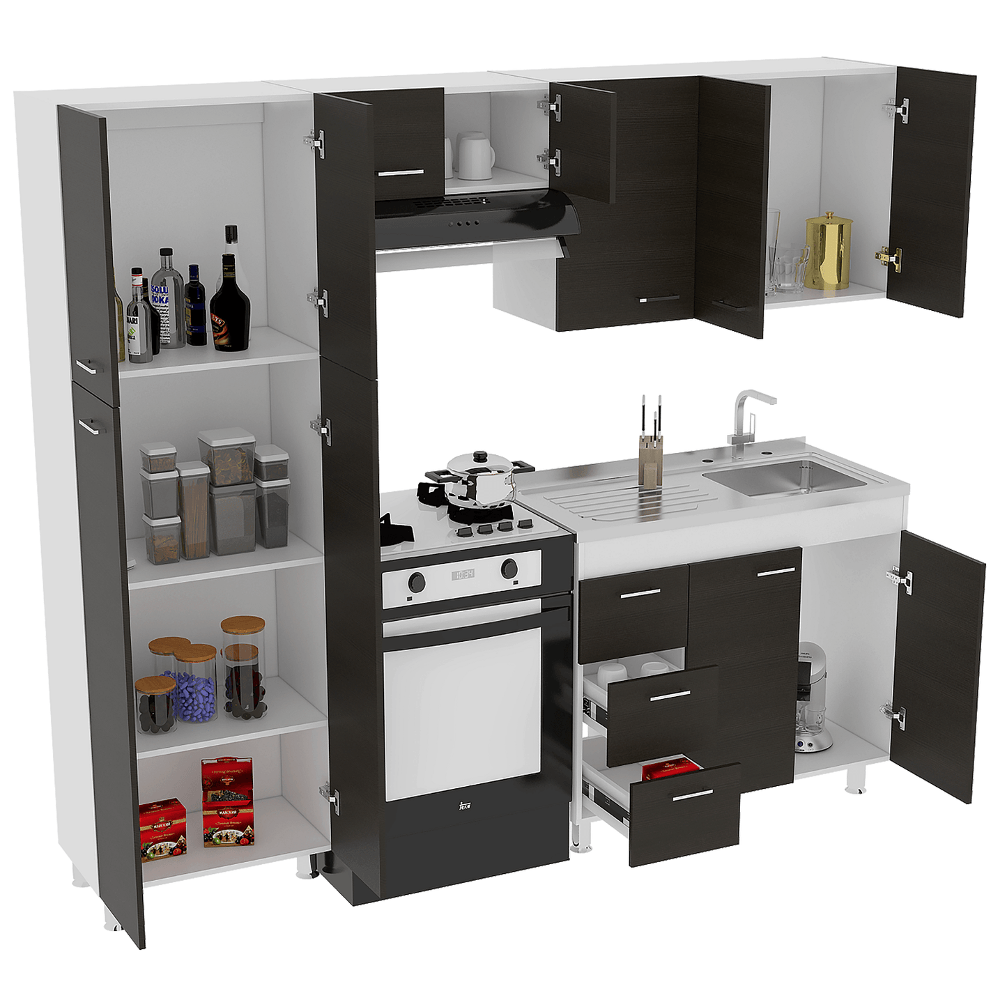 Cocina Completa Ferreti Rta Blanco + Wengue