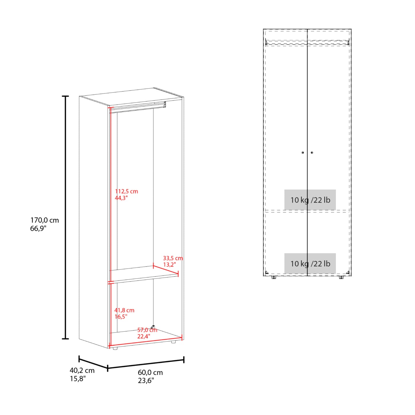 Closet 2 Puertas E1 Tuhogar 170X60X40 Rta Wengue