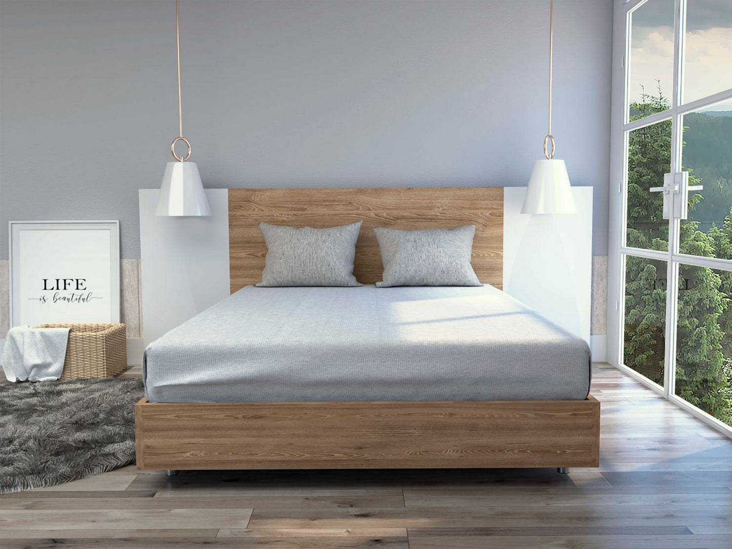 Cama 140 Nebraska Rta Miel + Blanco